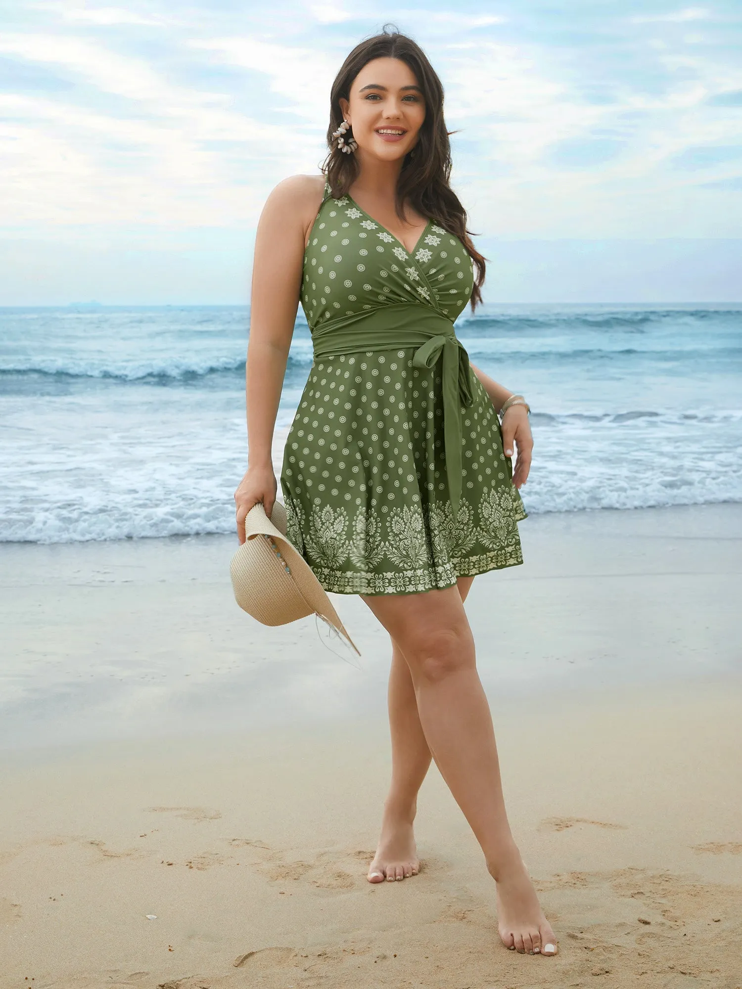 Boho Print Waist-Tie Surplice Neck Swim Dress sold by Bloomchic product image thumbnail 4