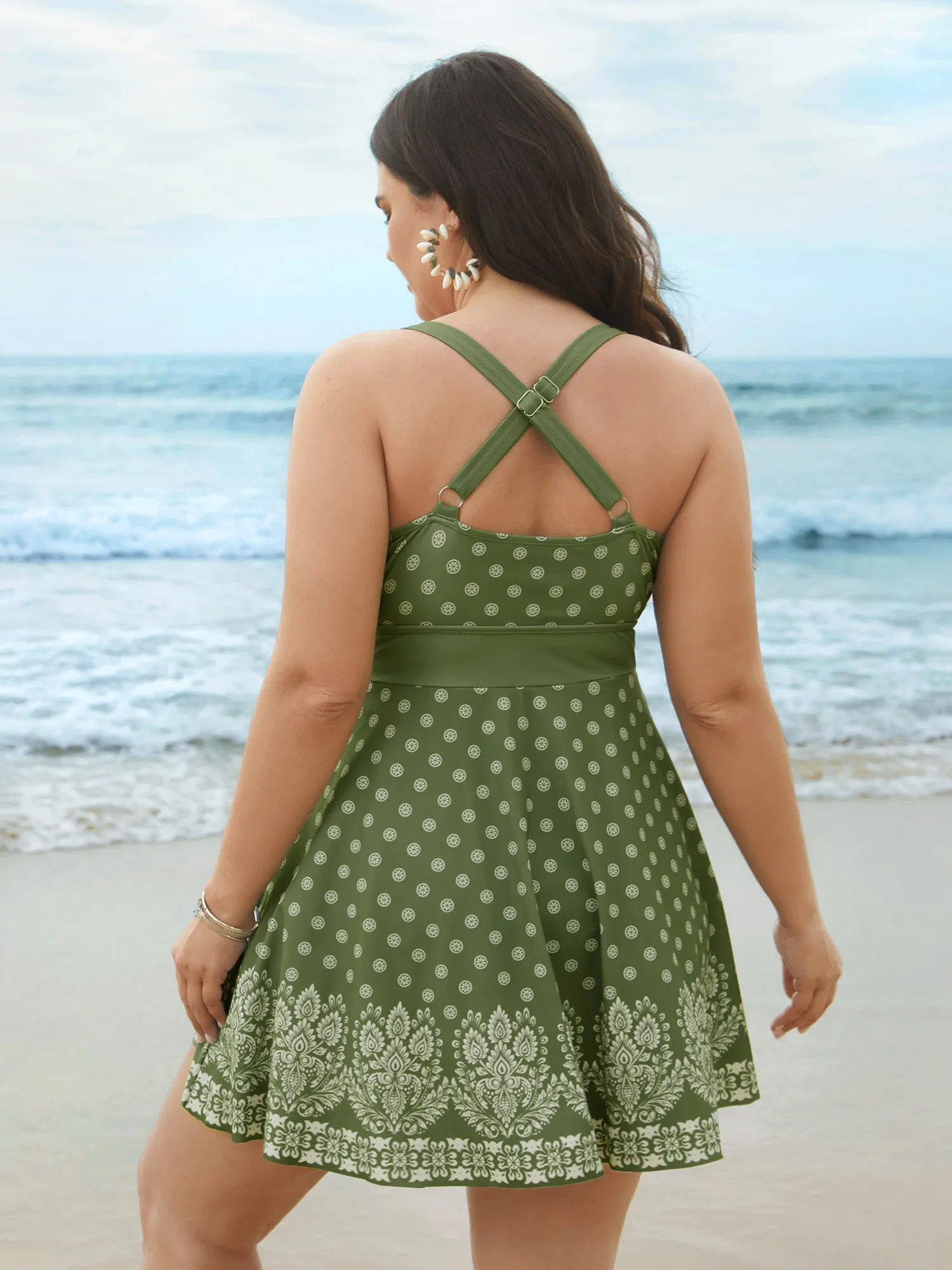 Boho Print Waist-Tie Surplice Neck Swim Dress sold by Bloomchic product image thumbnail 2