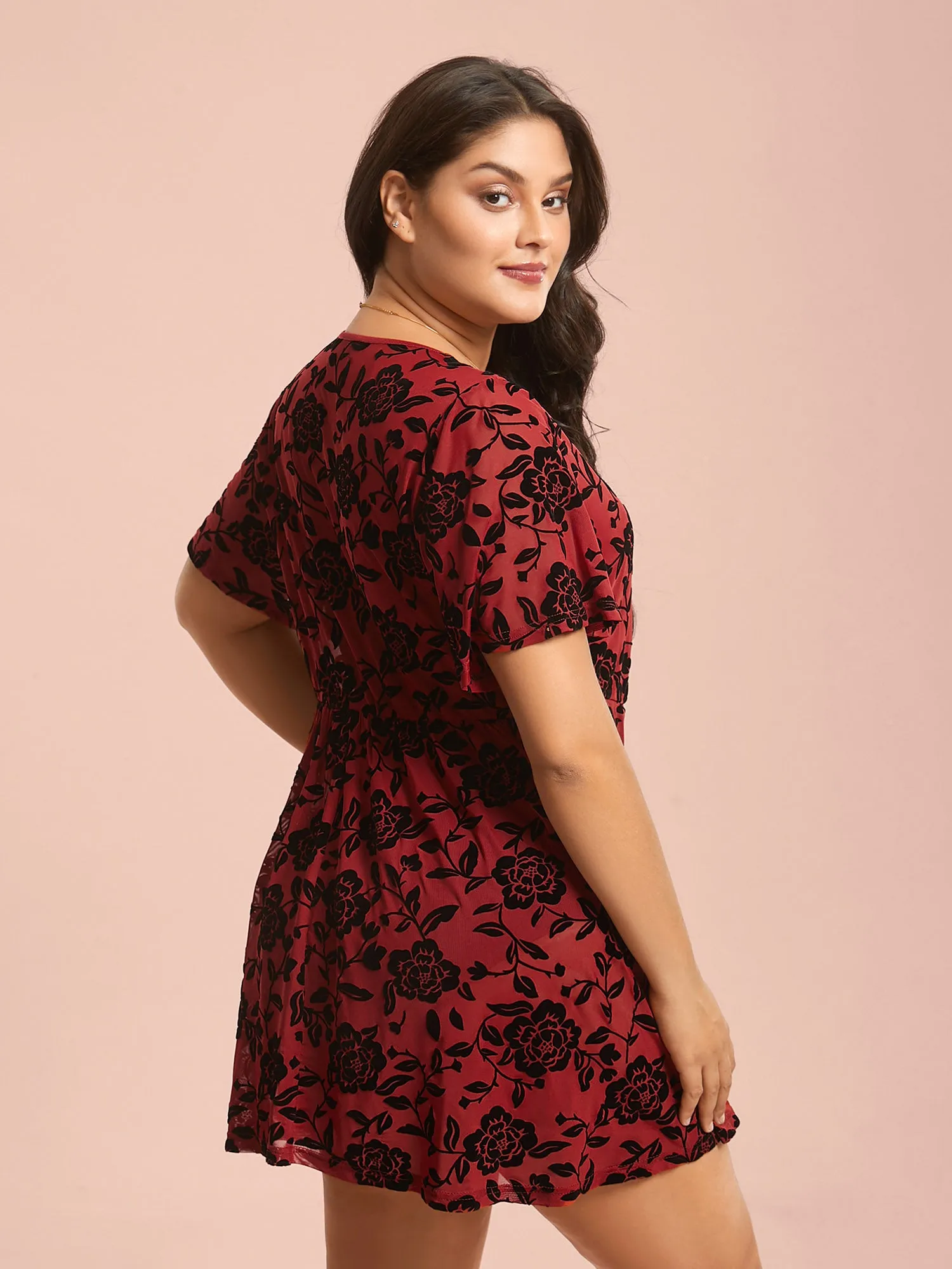 Lace Trim Floral Flocked Sheer Sleep Dress sold by Bloomchic product image thumbnail 5