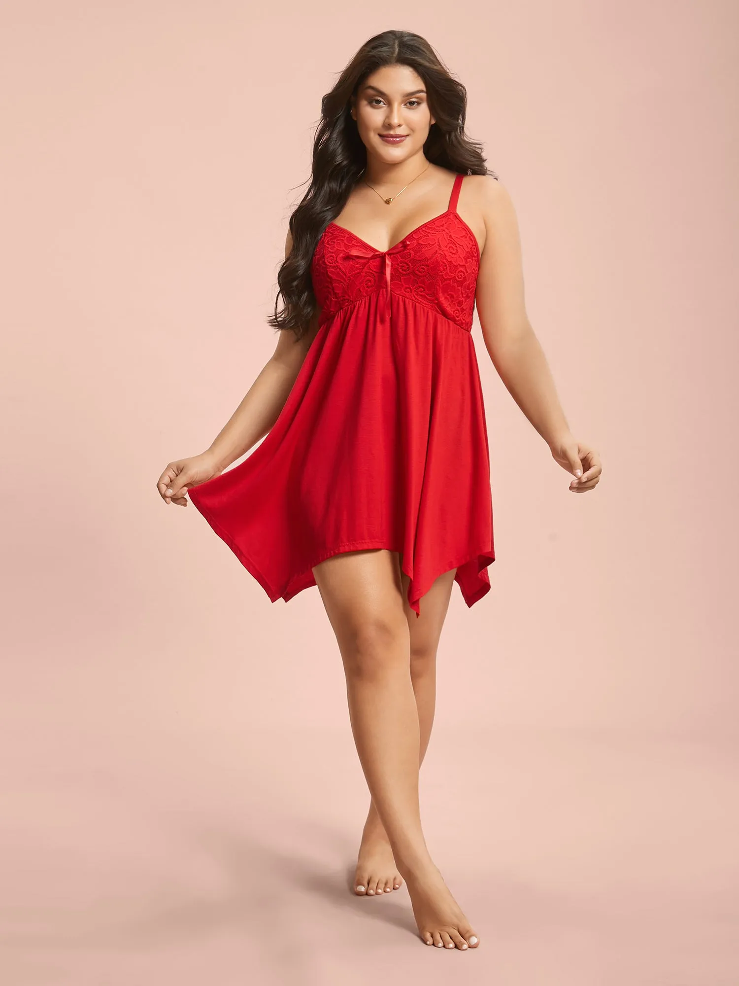 Bowknot Crochet Lace Asymmetrical Hem Nightgown sold by Bloomchic product image thumbnail 3