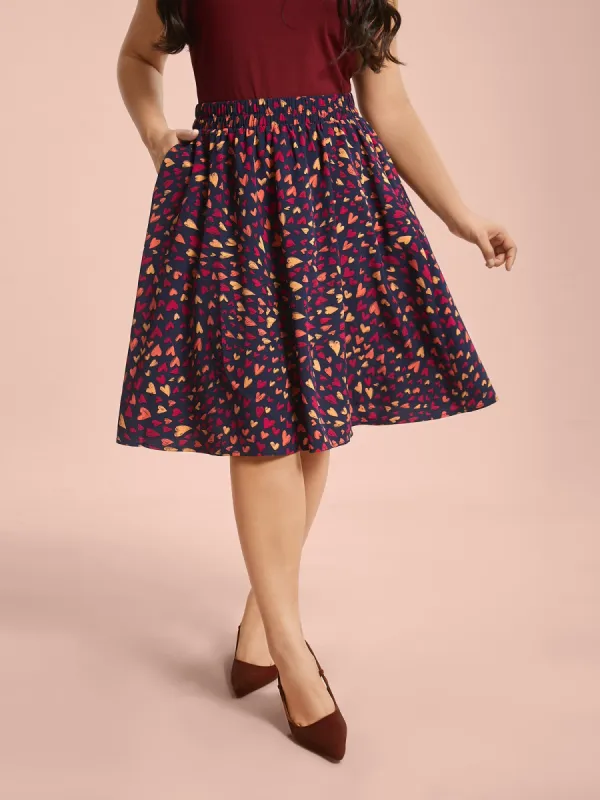 Love Pattern Elastic Waist Gathered Skirt sold by Bloomchic