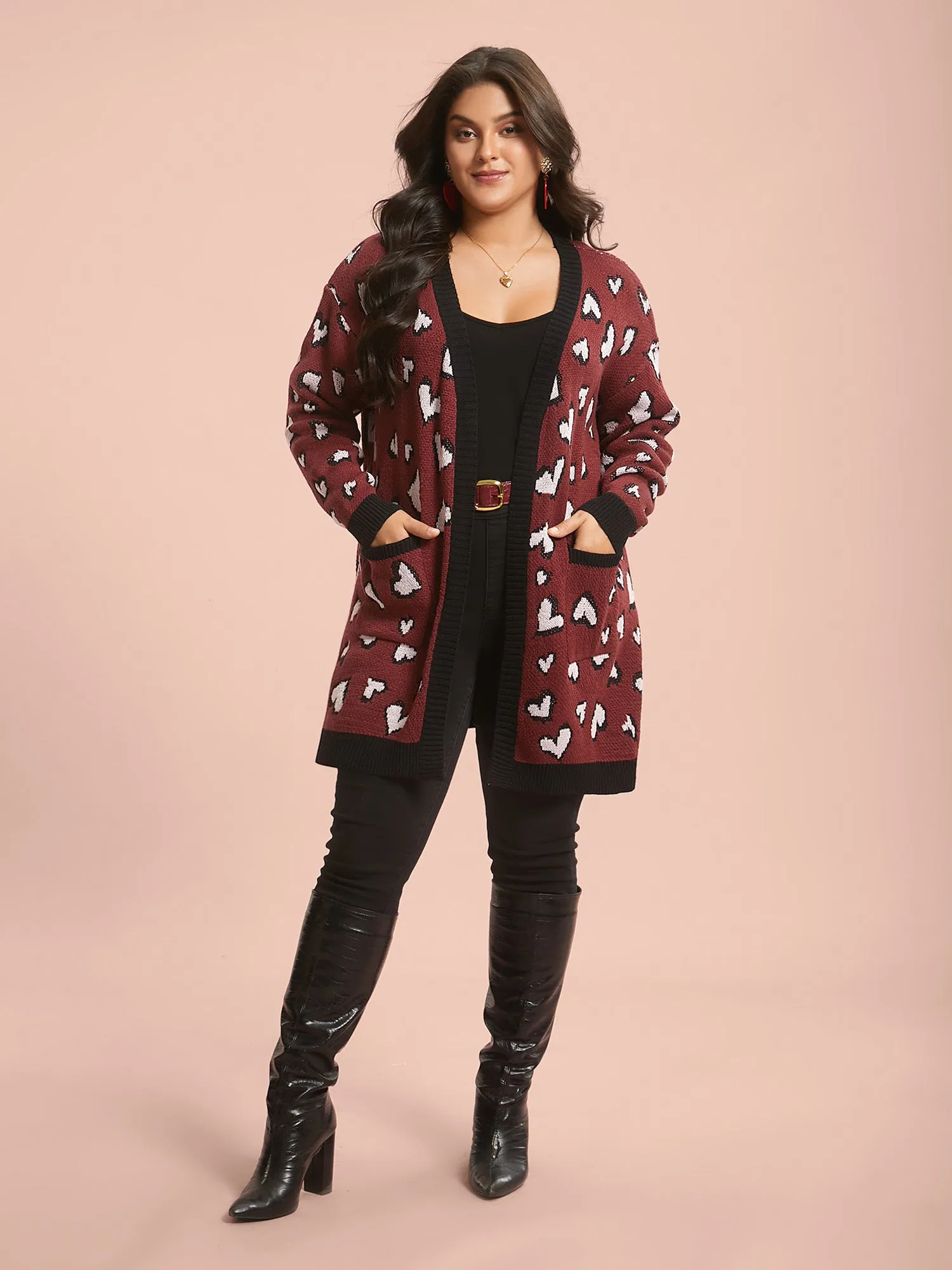 Hearts All Over Open Front Contrast Cardigan sold by Bloomchic product image thumbnail 3