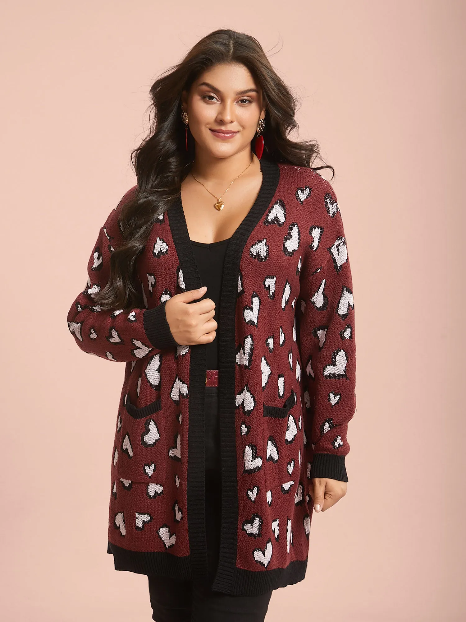 Hearts All Over Open Front Contrast Cardigan sold by Bloomchic product image thumbnail 4