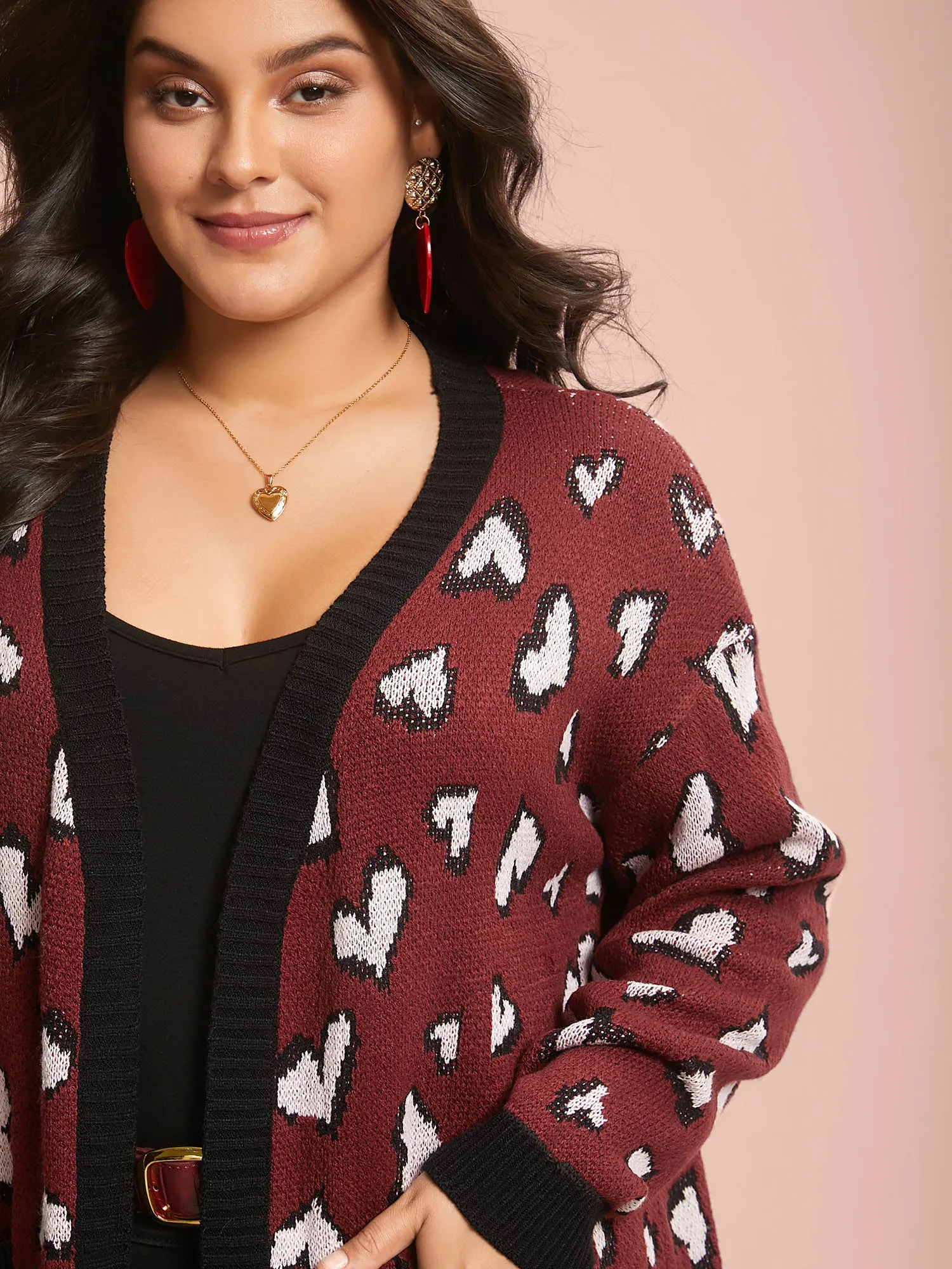Hearts All Over Open Front Contrast Cardigan sold by Bloomchic product image thumbnail 5