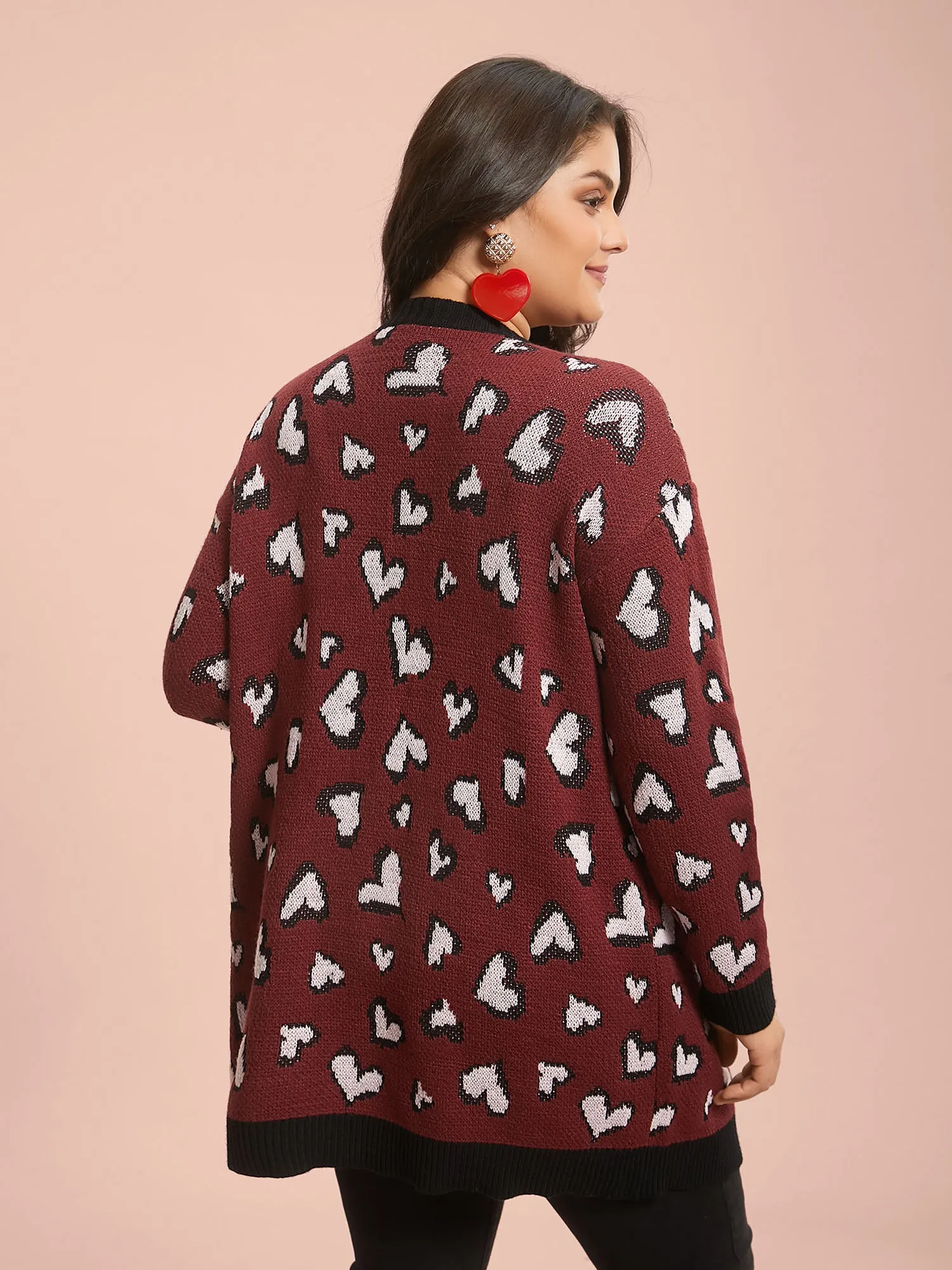 Hearts All Over Open Front Contrast Cardigan sold by Bloomchic product image thumbnail 2