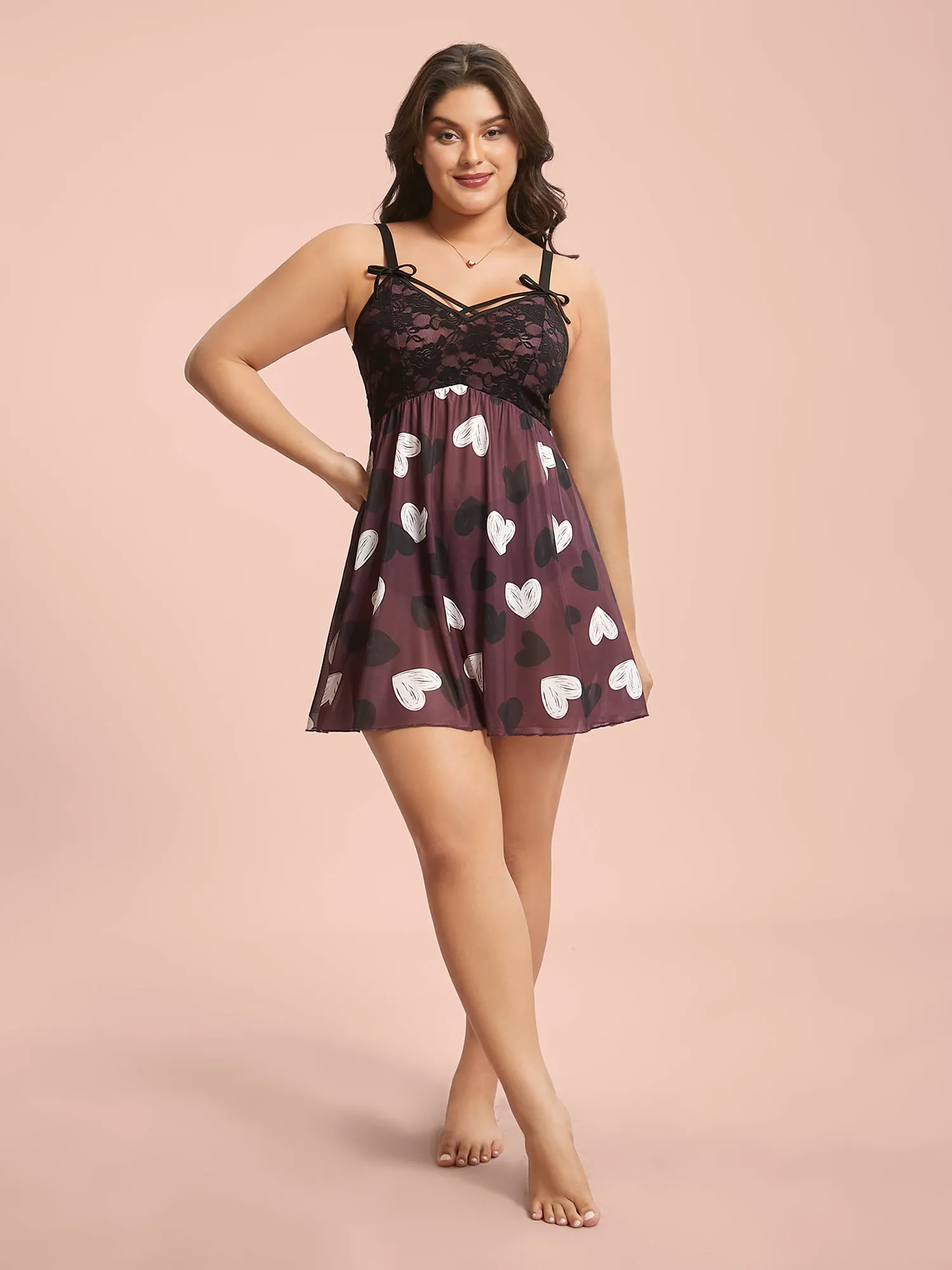 Cami Bow Detail Heart Print Nightgown sold by Bloomchic product image thumbnail 3