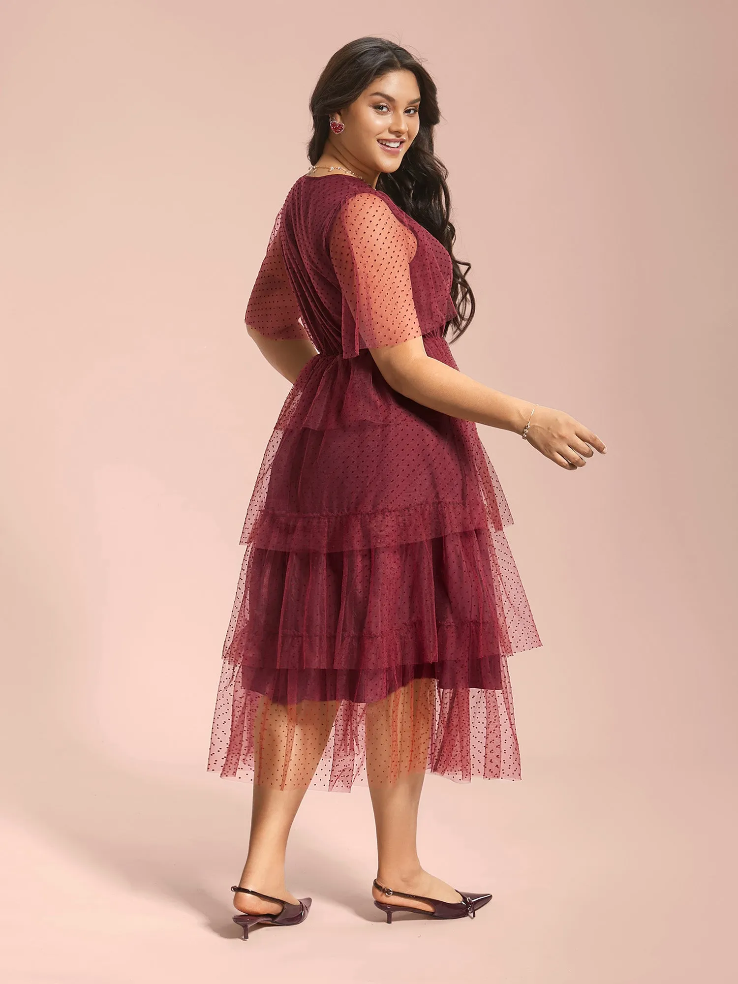 Polka Dot Sheer Mesh Tiered Dress sold by Bloomchic product image thumbnail 3