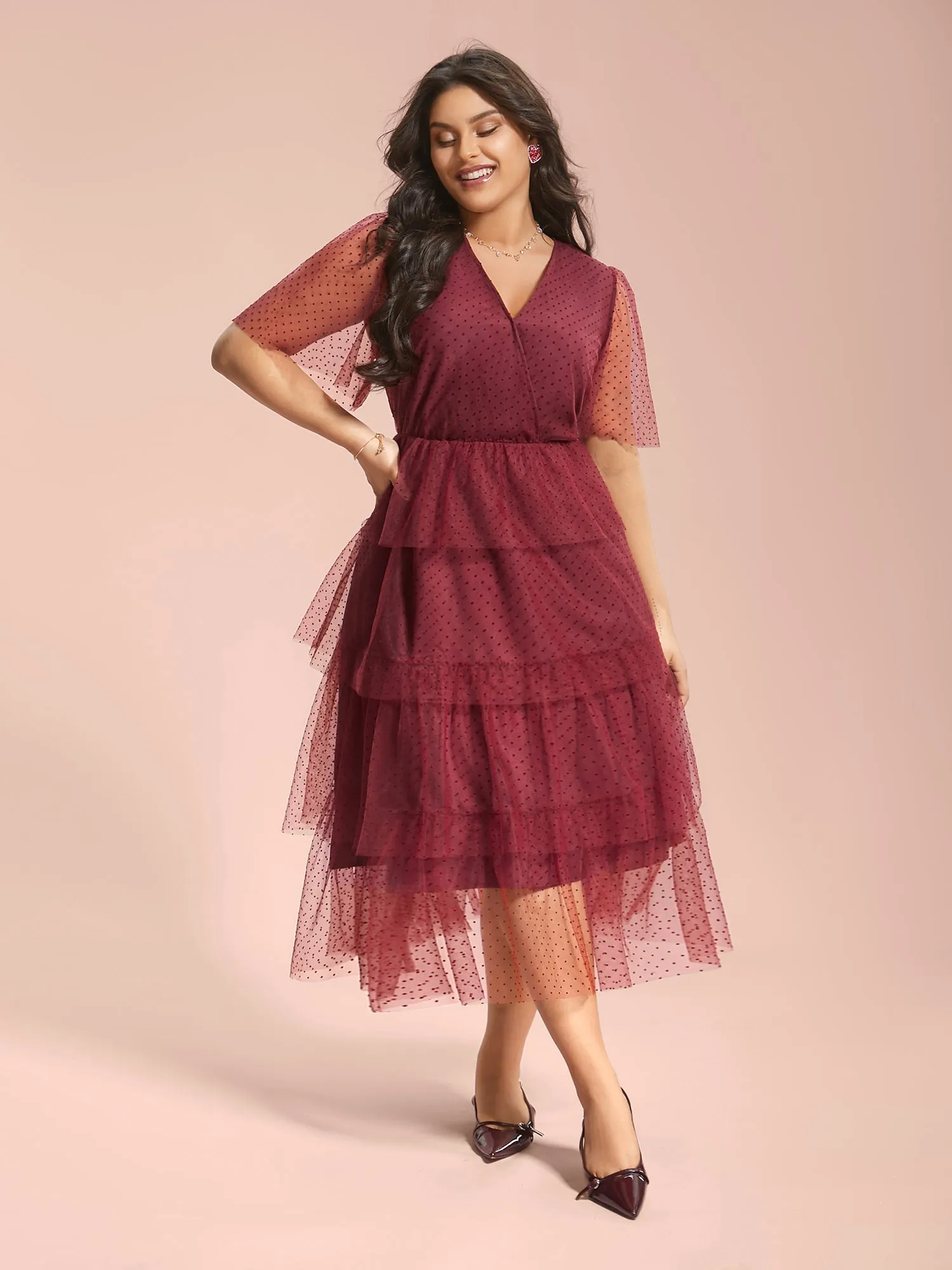 Polka Dot Sheer Mesh Tiered Dress sold by Bloomchic product image thumbnail 5