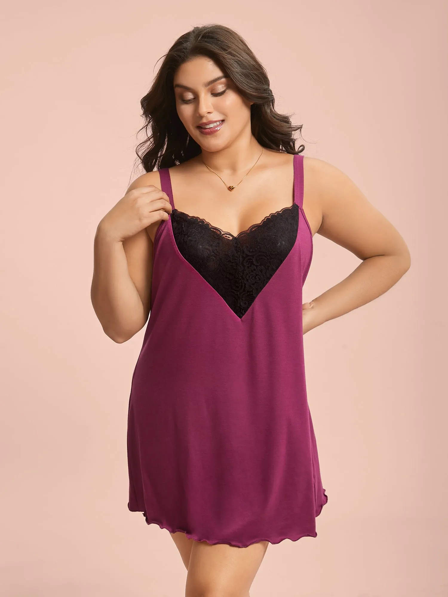 Crochet Lace Mesh Contrast Sleep Dress sold by Bloomchic