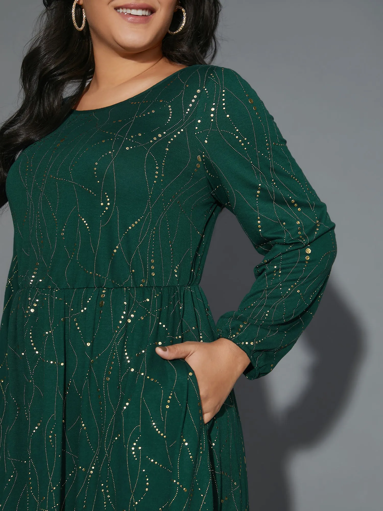 Glitter Crew Neck Waist-Cinched Dress sold by Bloomchic product image thumbnail 2