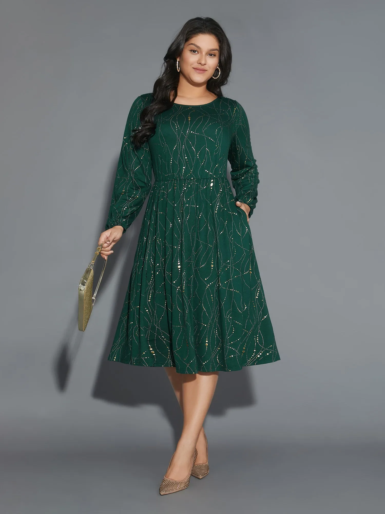 Glitter Crew Neck Waist-Cinched Dress sold by Bloomchic product image thumbnail 3