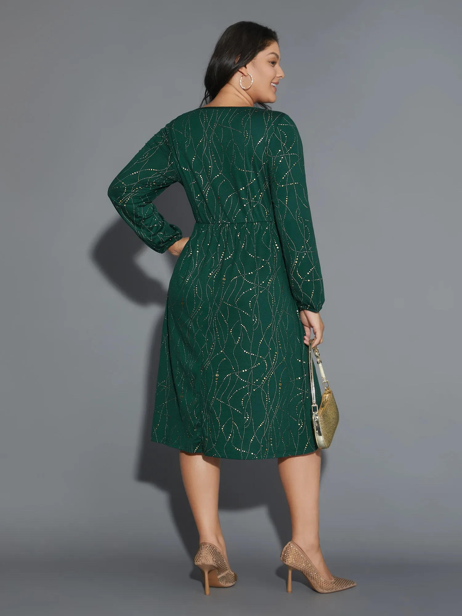 Glitter Crew Neck Waist-Cinched Dress sold by Bloomchic product image thumbnail 5