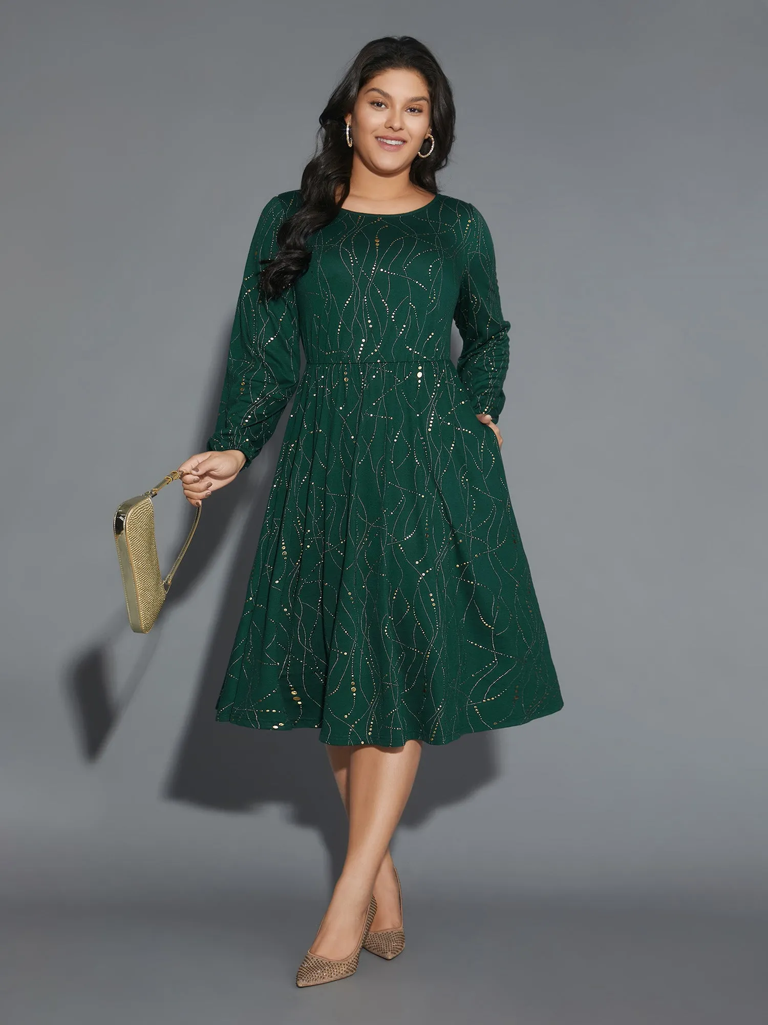 Glitter Crew Neck Waist-Cinched Dress sold by Bloomchic product image thumbnail 4