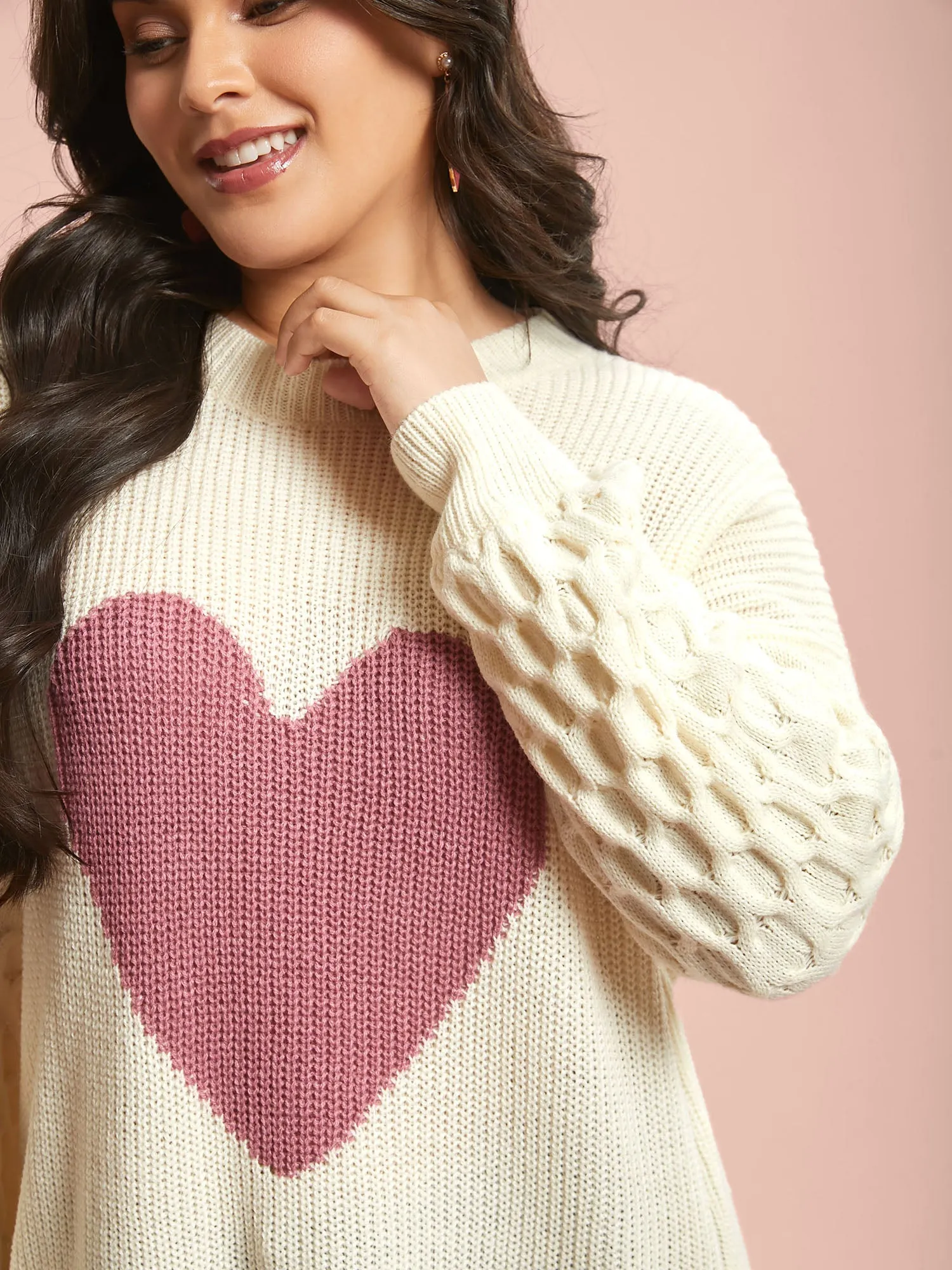 Round Neck Heart Cable Knit Pullover sold by Bloomchic product image thumbnail 4