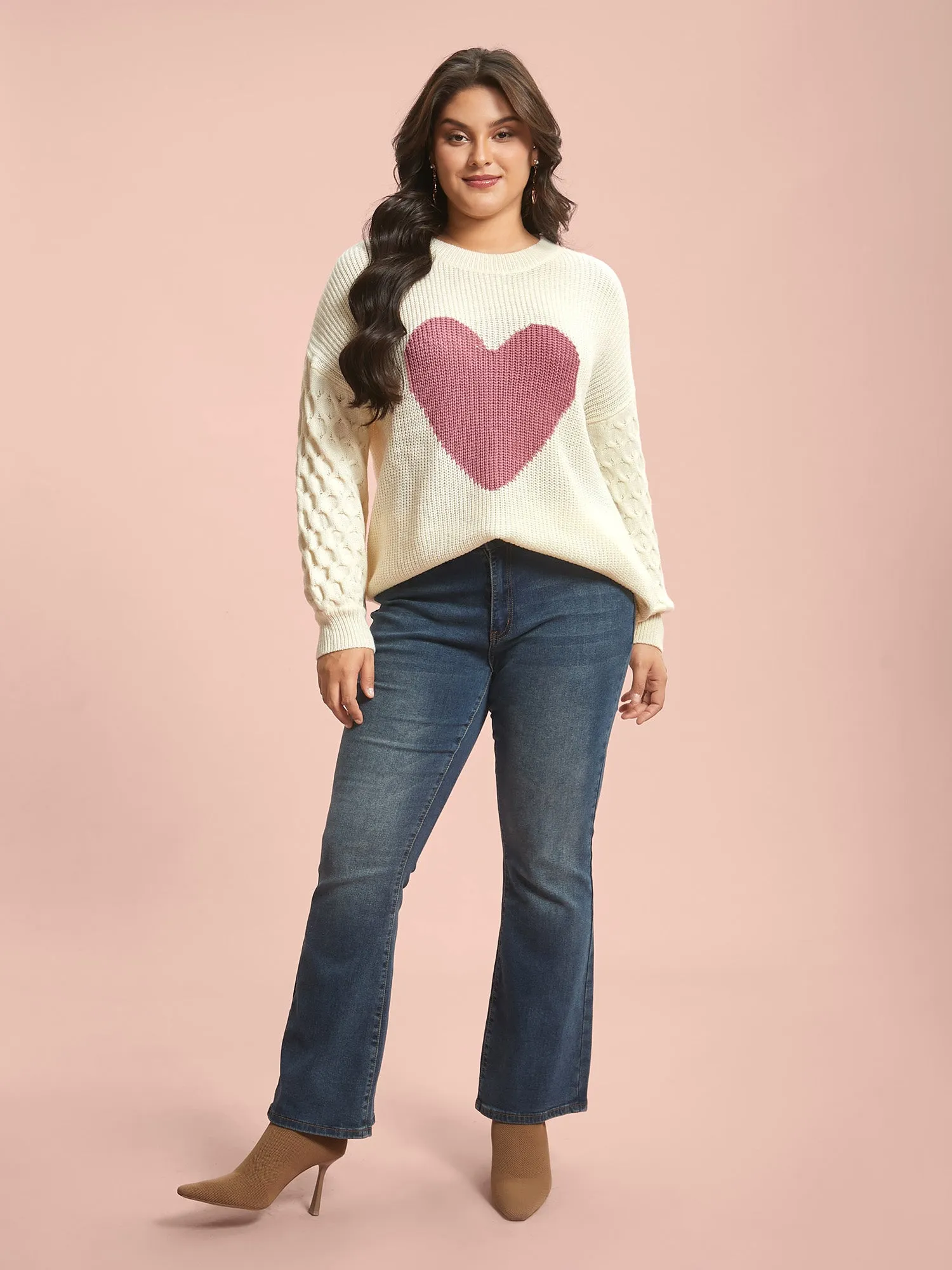 Round Neck Heart Cable Knit Pullover sold by Bloomchic product image thumbnail 3