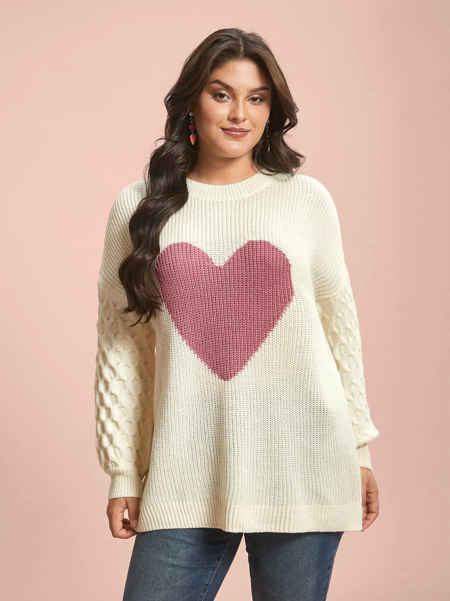 Round Neck Heart Cable Knit Pullover sold by Bloomchic product image thumbnail 5