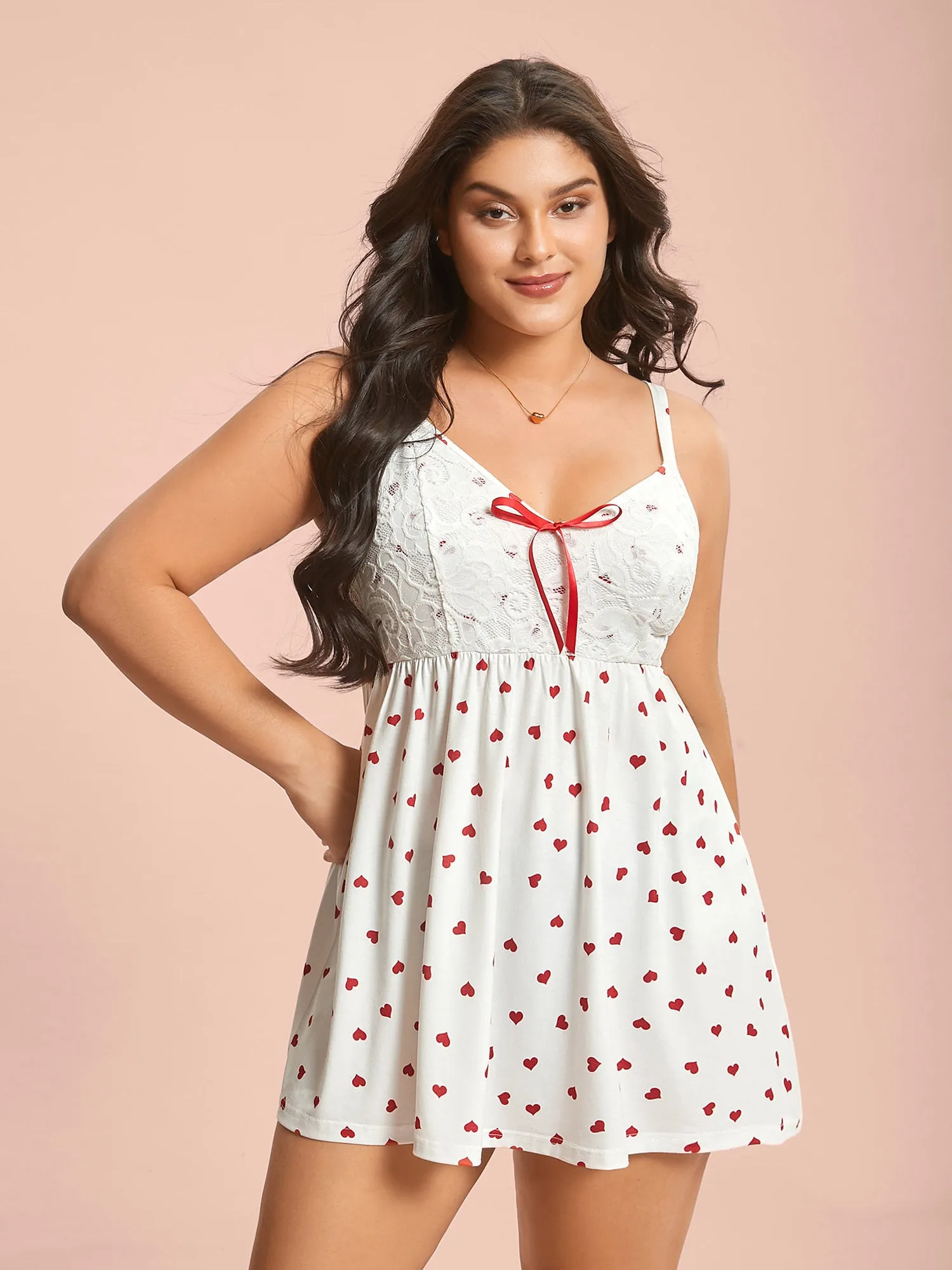 Bow Lace Heart Print Lounge Dress sold by Bloomchic product image thumbnail 4