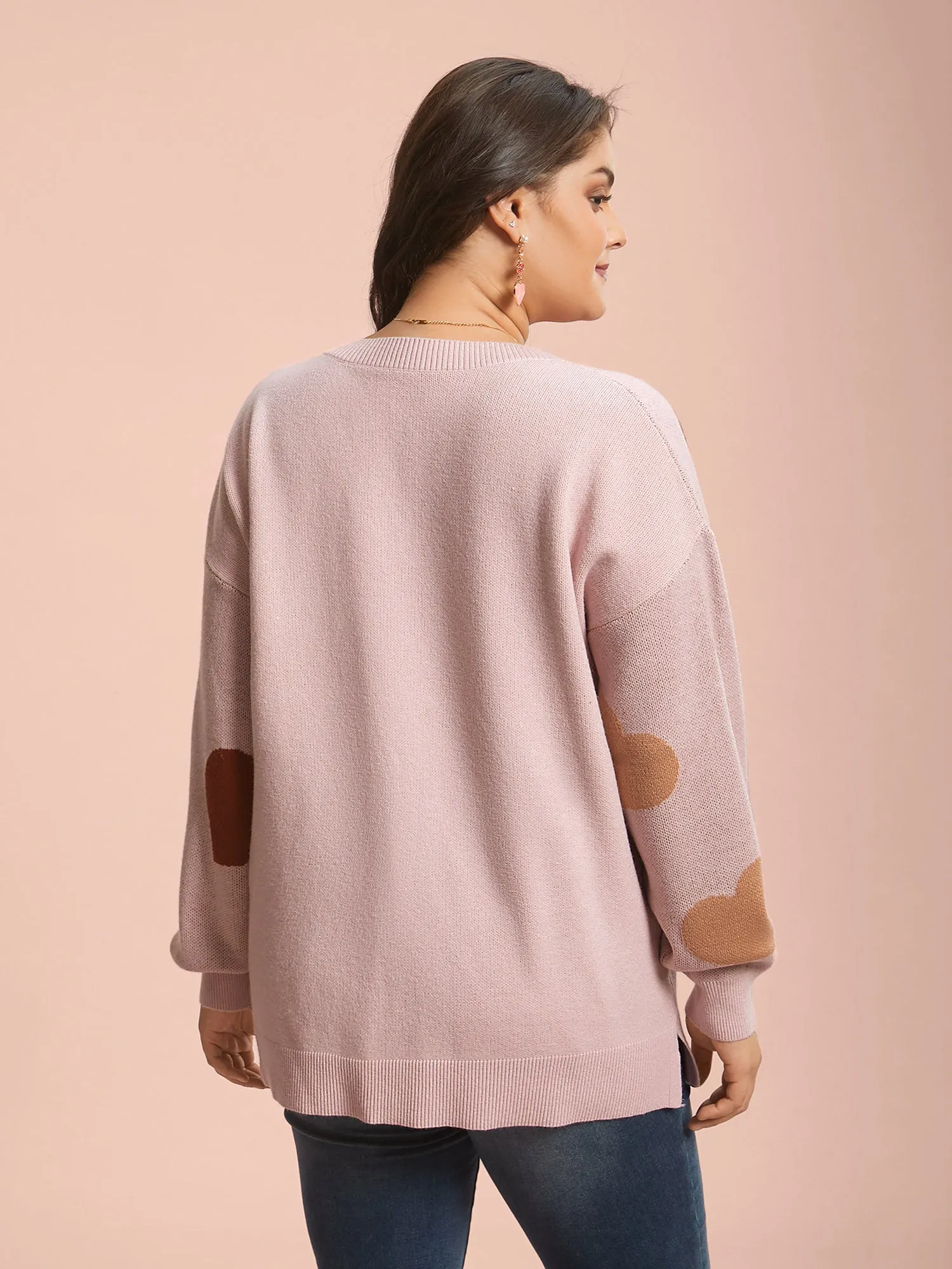 V-Neck Heart Jacquard Contrast Pullover sold by Bloomchic product image thumbnail 2