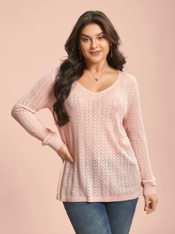 Plain Hollow Out Romantic Textured Pullover sold by Bloomchic