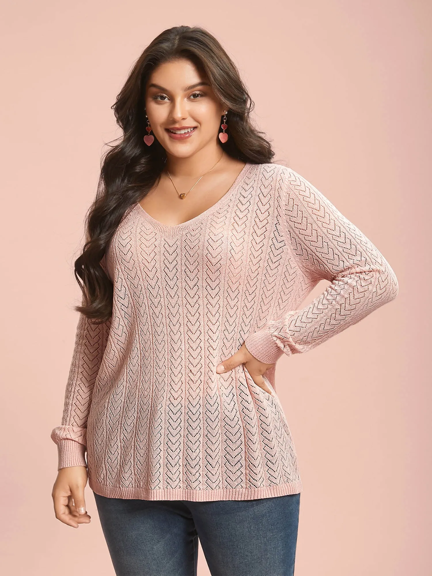 Plain Hollow Out Romantic Textured Pullover sold by Bloomchic product image thumbnail 3