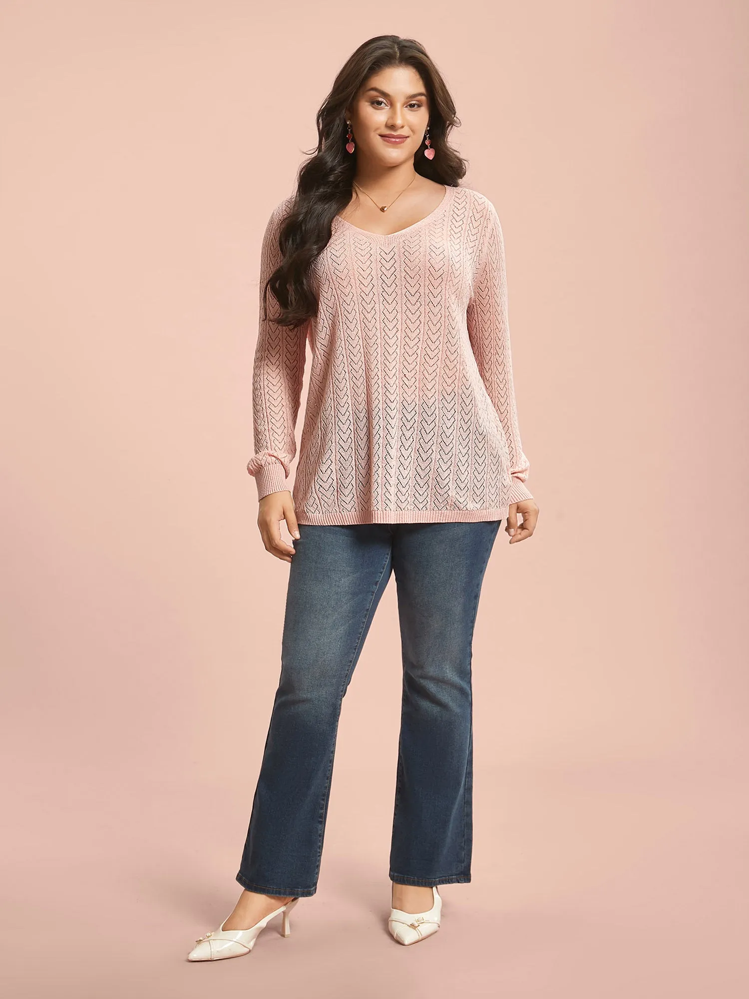 Plain Hollow Out Romantic Textured Pullover sold by Bloomchic product image thumbnail 4