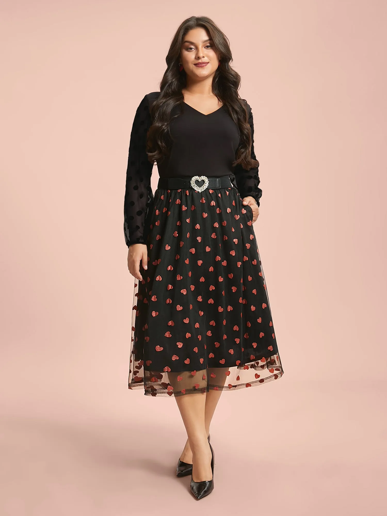 Heart Print Glitter Stretchy Waist Skirt sold by Bloomchic product image thumbnail 2