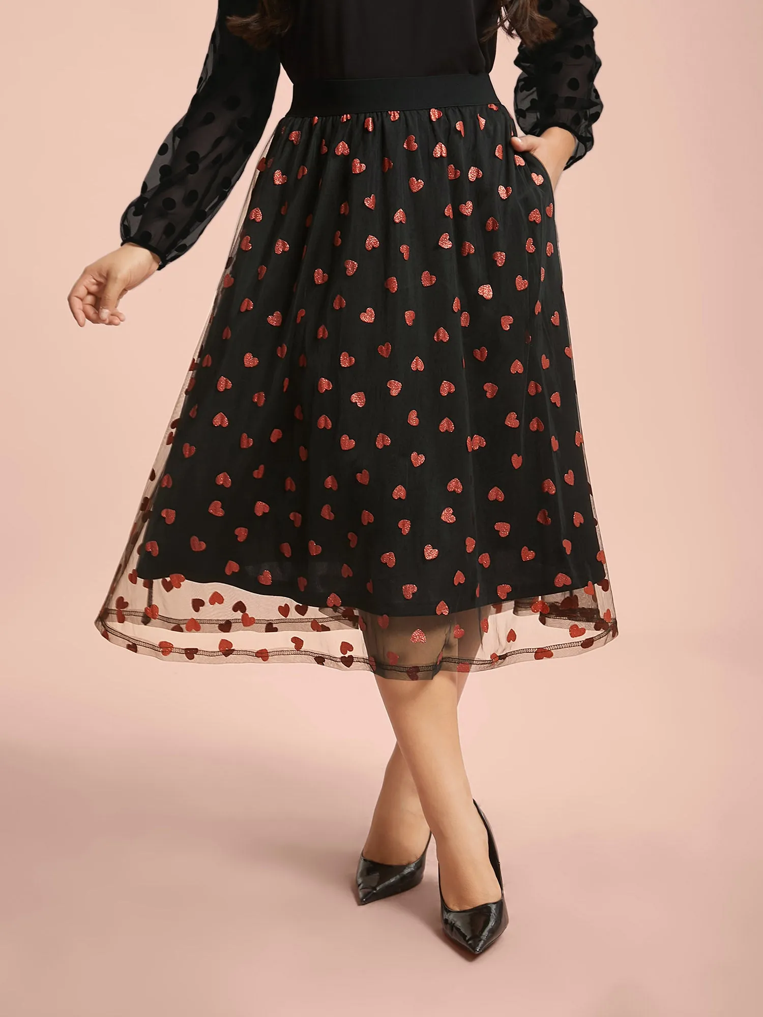 Heart Print Glitter Stretchy Waist Skirt sold by Bloomchic