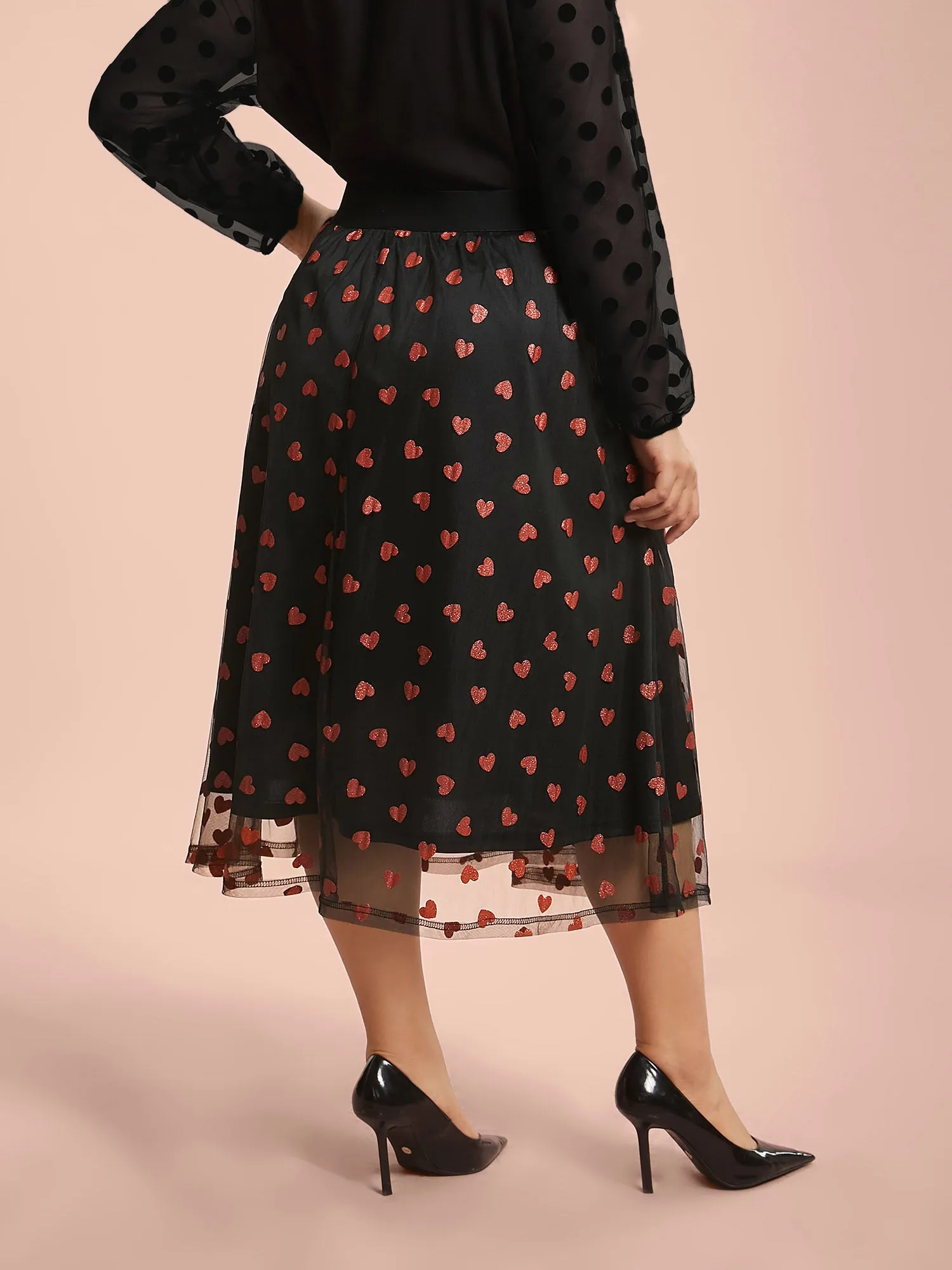 Heart Print Glitter Stretchy Waist Skirt sold by Bloomchic product image thumbnail 4