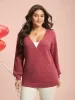 Surplice Neck Solid Textured Pullover sold by Bloomchic