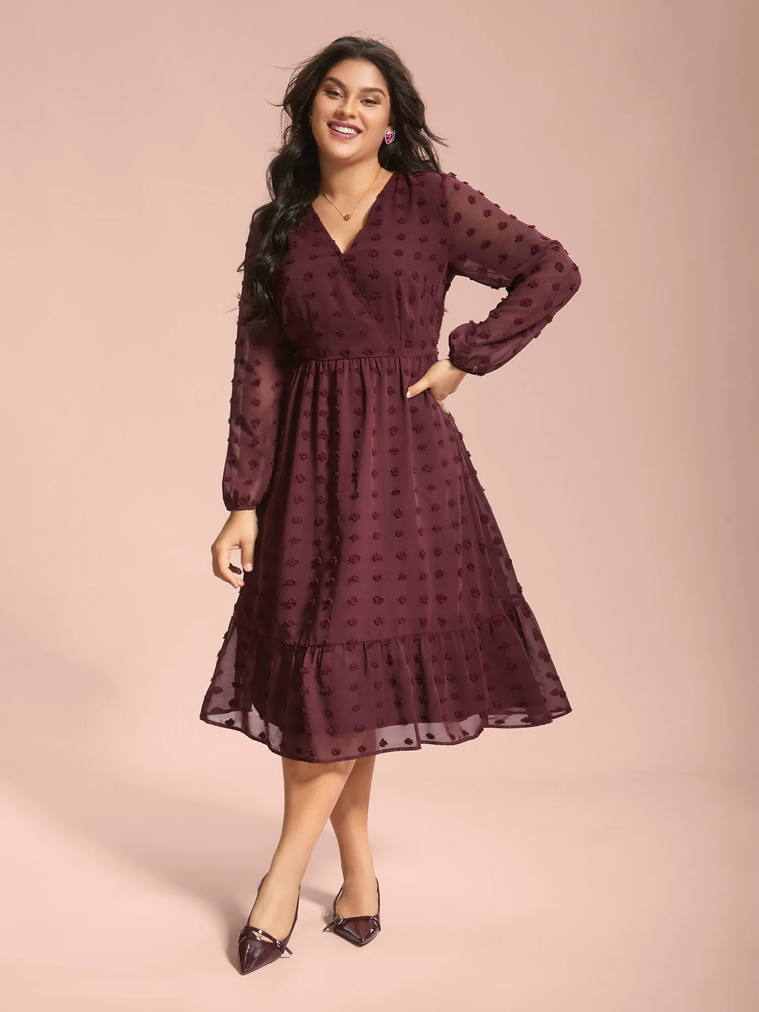 Surplice Neck Textured Tiered Dress sold by Bloomchic