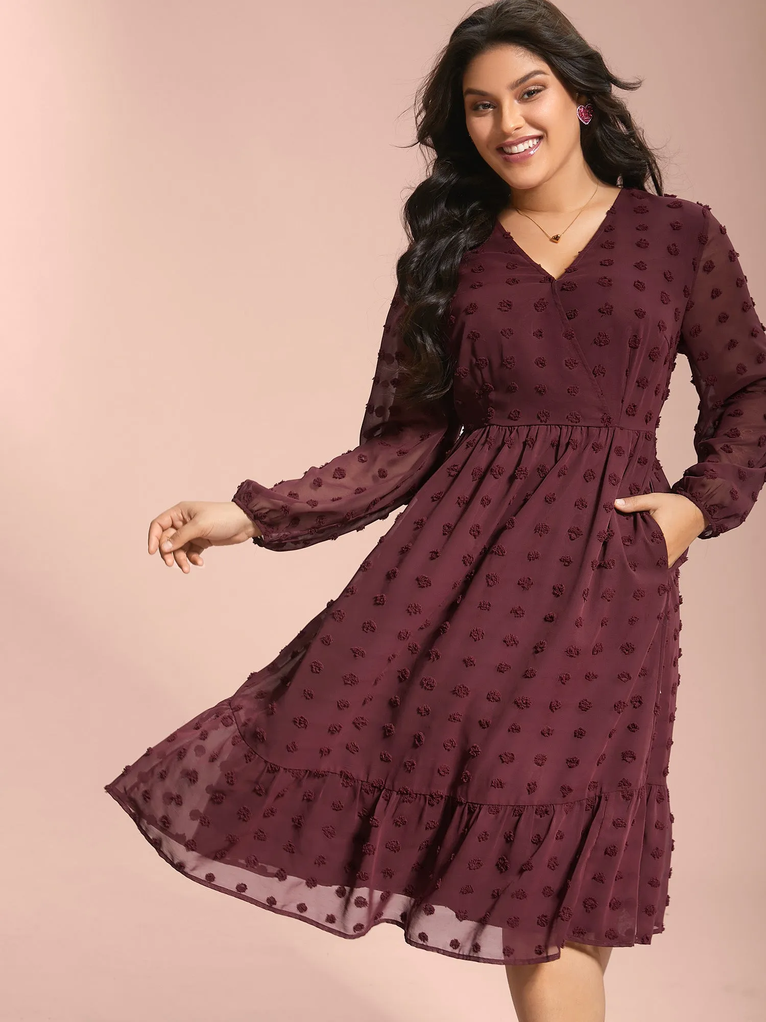 Surplice Neck Textured Tiered Dress sold by Bloomchic product image thumbnail 3