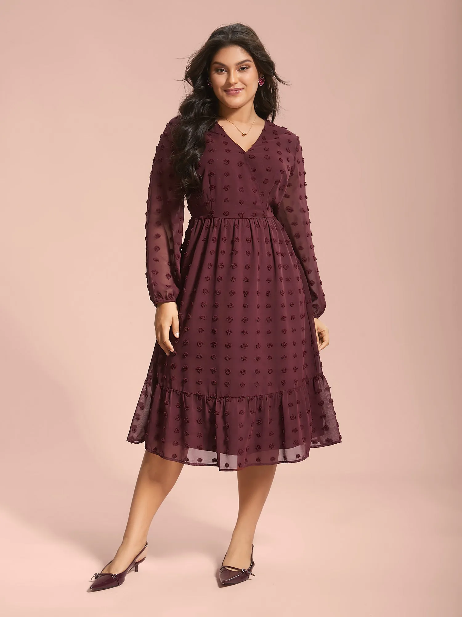 Surplice Neck Textured Tiered Dress sold by Bloomchic product image thumbnail 4