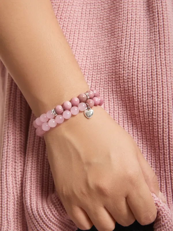 Heart Charm Contrast Layered Bracelet sold by Bloomchic