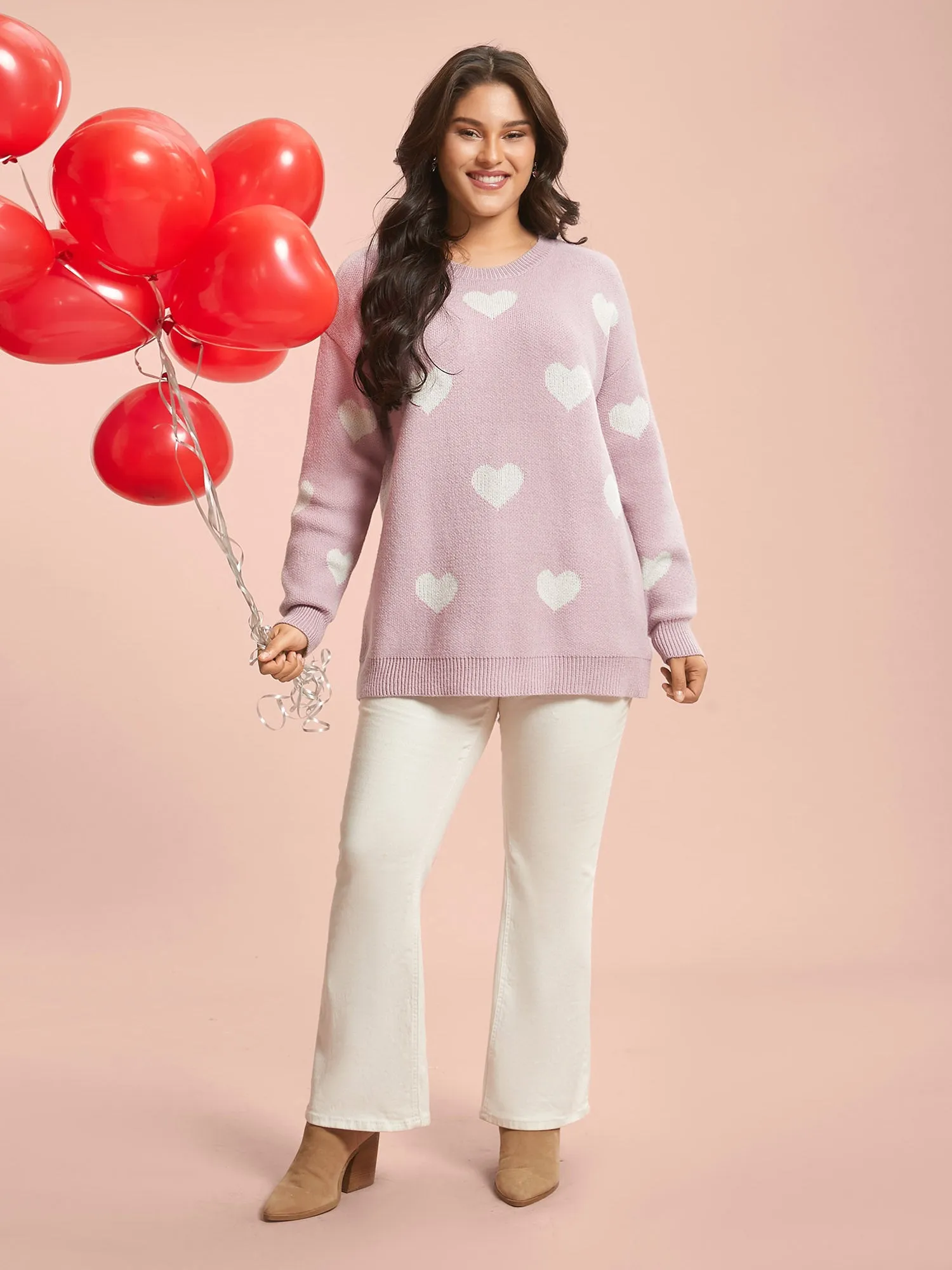 Heart Jacquard Contrast Ribbed Hem Pullover sold by Bloomchic product image thumbnail 3