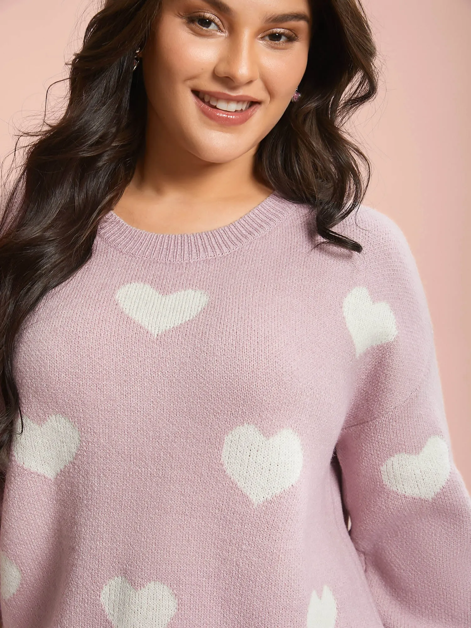 Heart Jacquard Contrast Ribbed Hem Pullover sold by Bloomchic product image thumbnail 4