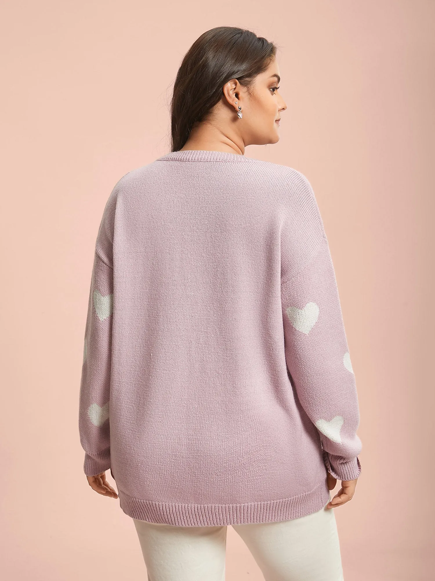 Heart Jacquard Contrast Ribbed Hem Pullover sold by Bloomchic product image thumbnail 2