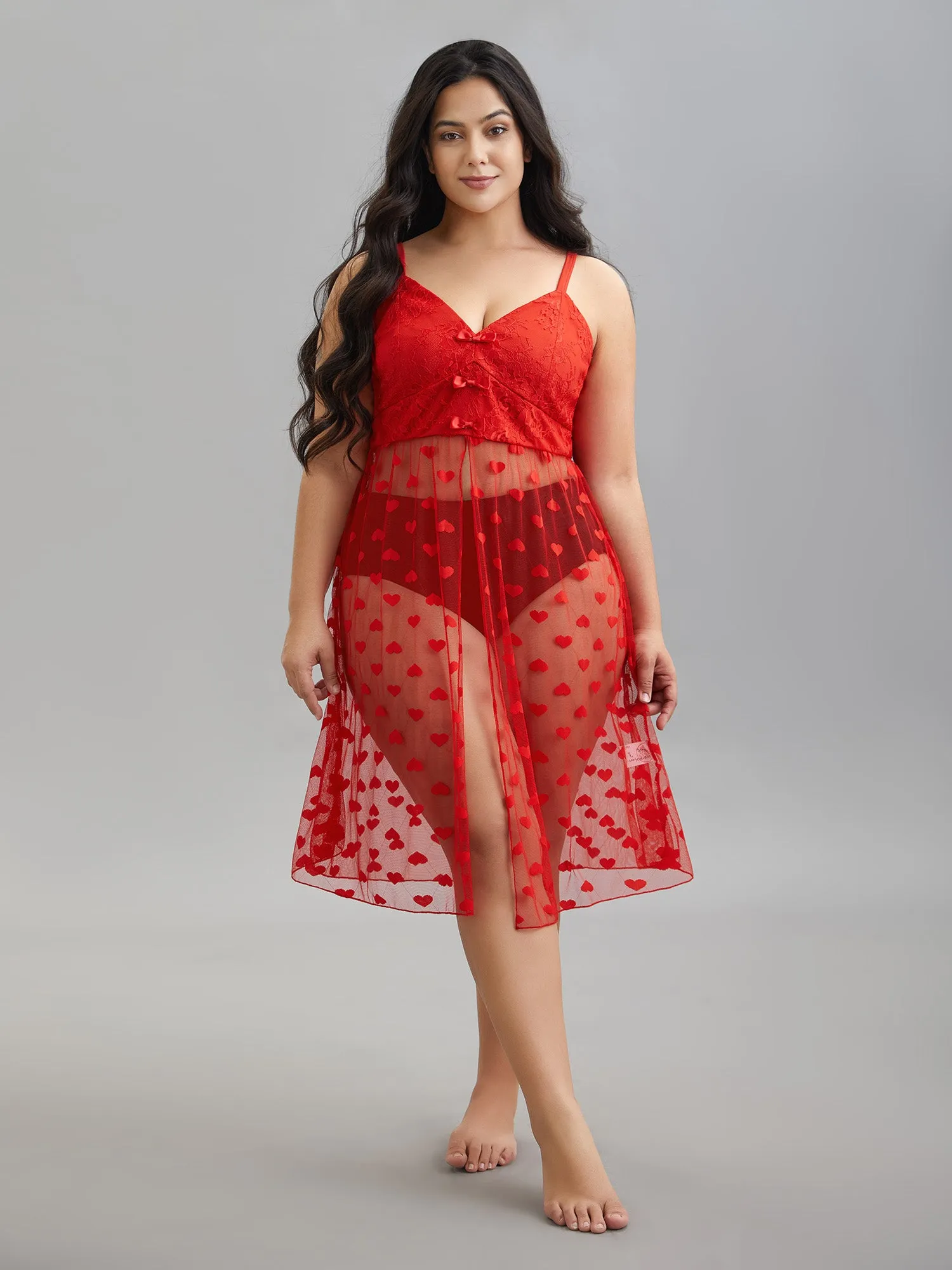 Heart Lace Mesh Split Hem Sleep Dress sold by Bloomchic product image thumbnail 2