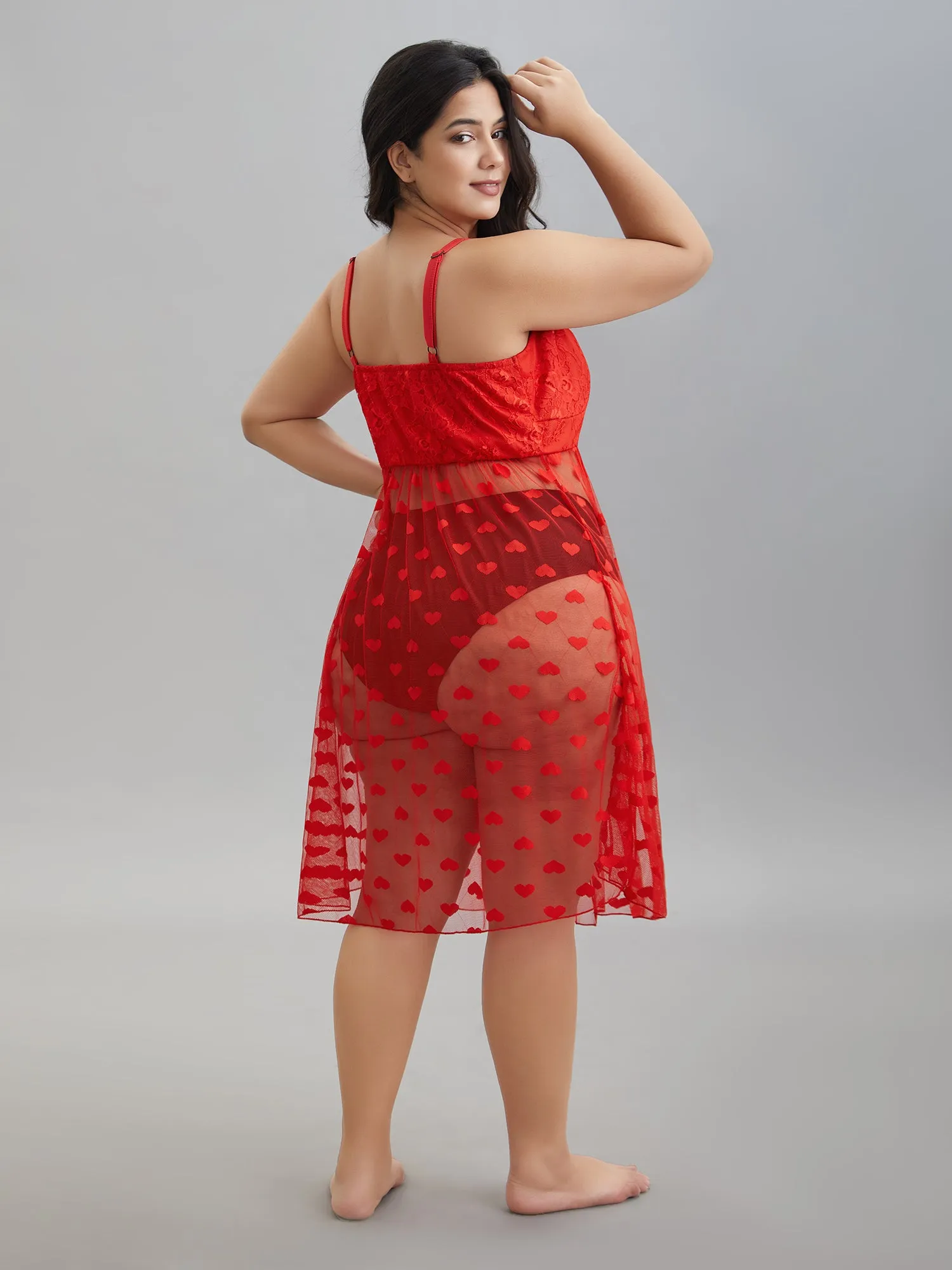 Heart Lace Mesh Split Hem Sleep Dress sold by Bloomchic product image thumbnail 4