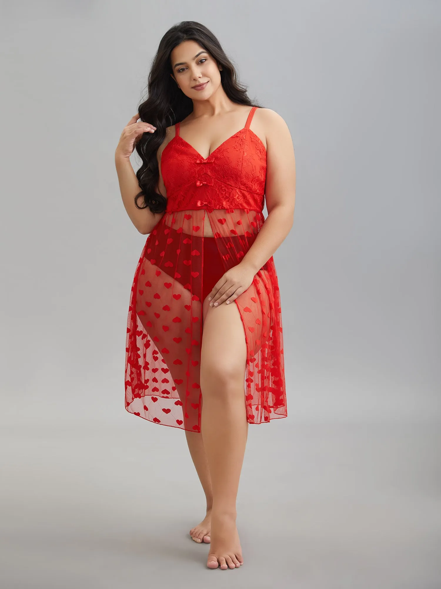 Heart Lace Mesh Split Hem Sleep Dress sold by Bloomchic product image thumbnail 3