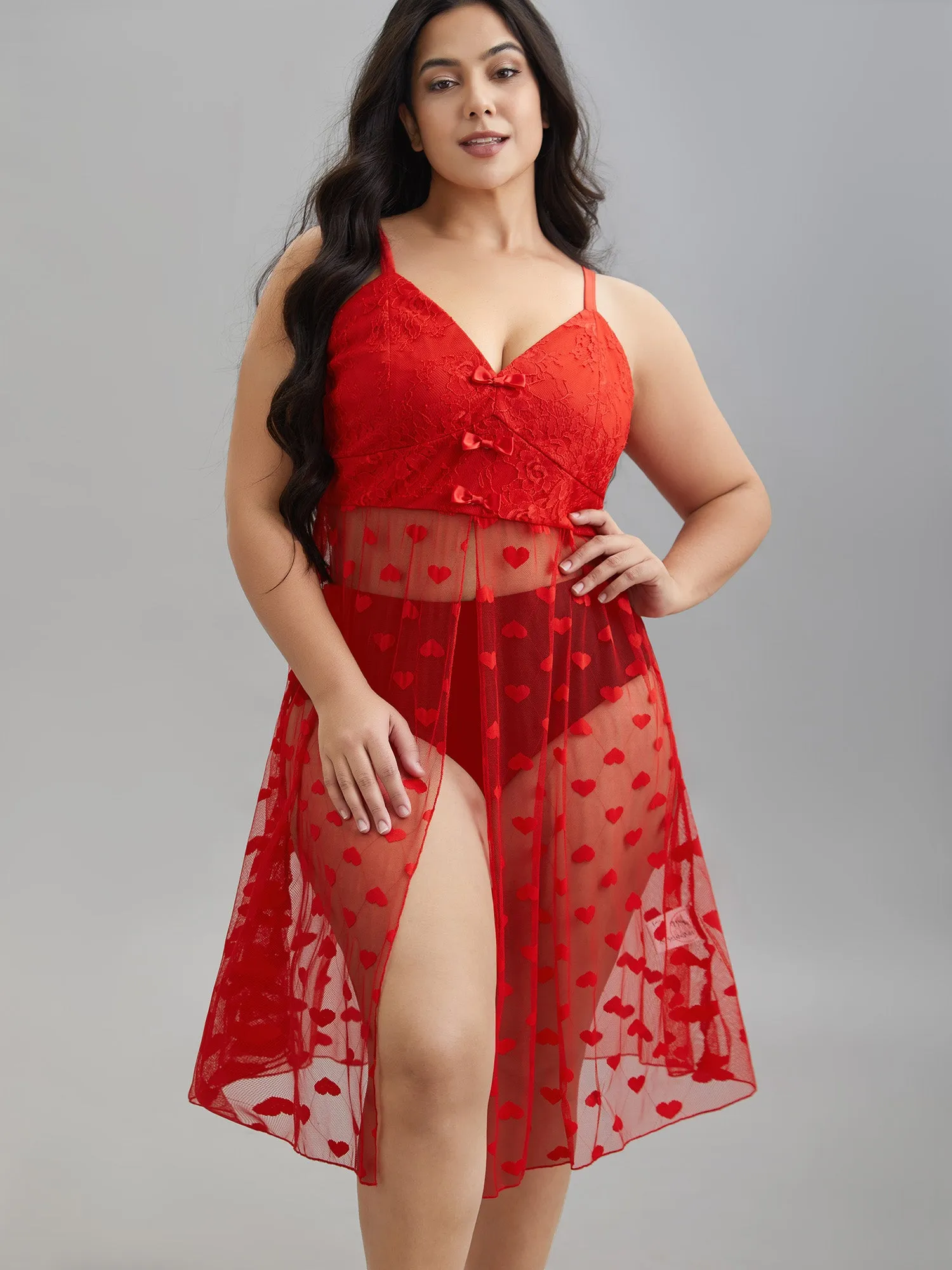 Heart Lace Mesh Split Hem Sleep Dress sold by Bloomchic