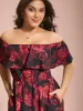 Off-Shoulder Rose Pattern Ruffled Dress sold by Bloomchic