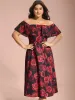 Off-Shoulder Rose Pattern Ruffled Dress sold by Bloomchic