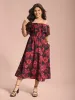 Off-Shoulder Rose Pattern Ruffled Dress sold by Bloomchic