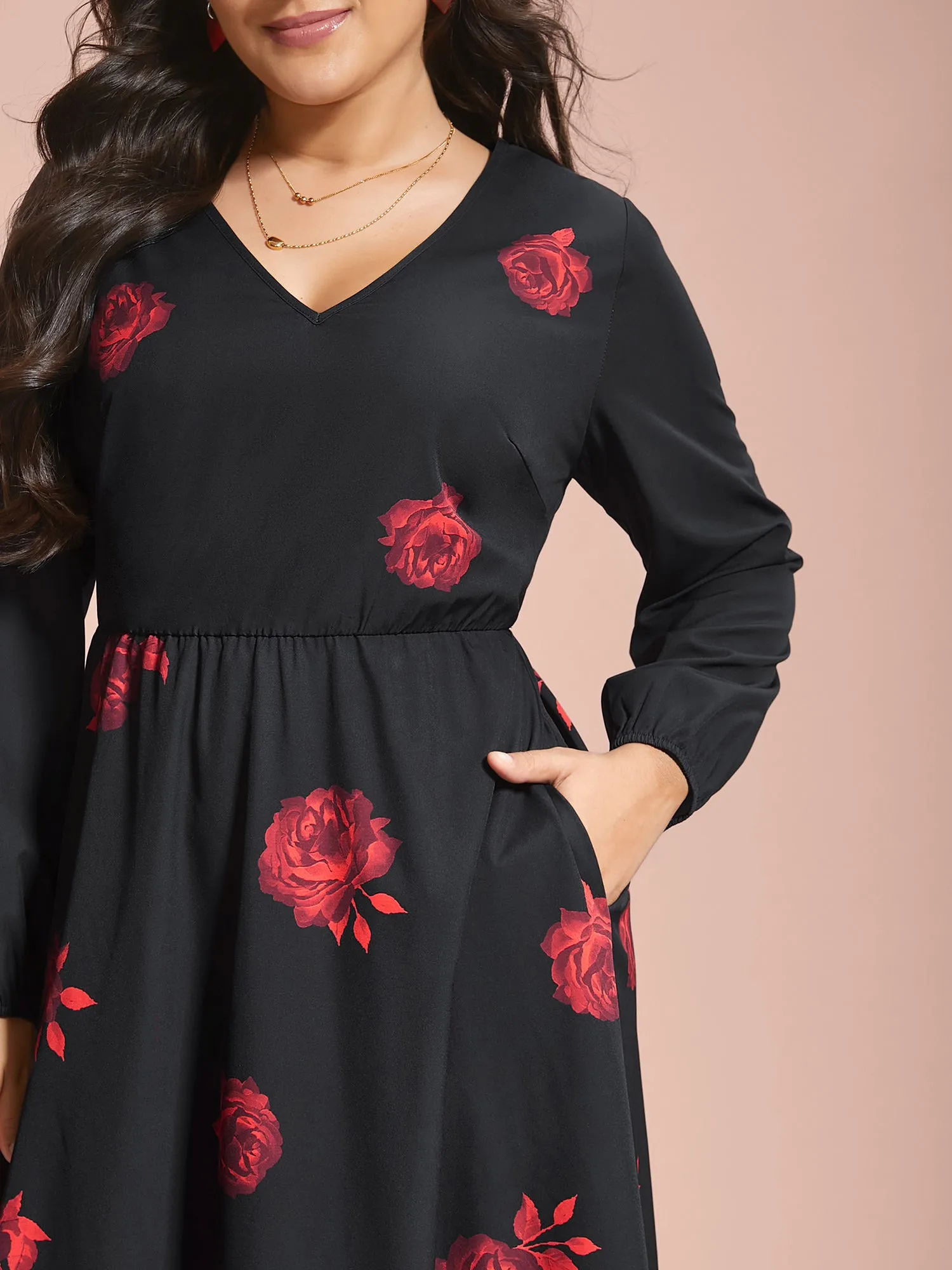 Rose Print Waist-Cinched Midi Dress sold by Bloomchic product image thumbnail 2