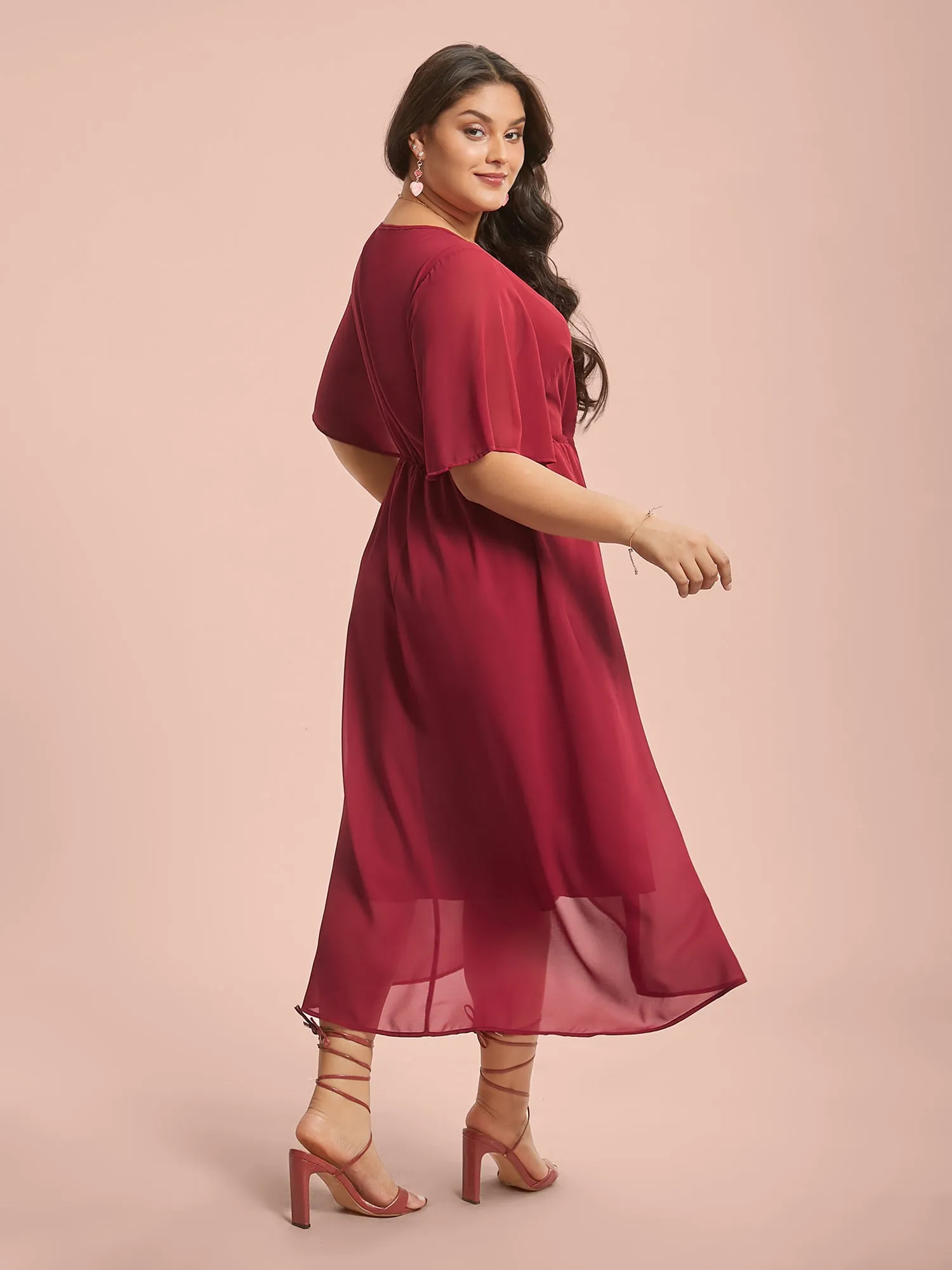 Hi-Low Hem Plain Ruffle Sleeve Dress sold by Bloomchic product image thumbnail 5