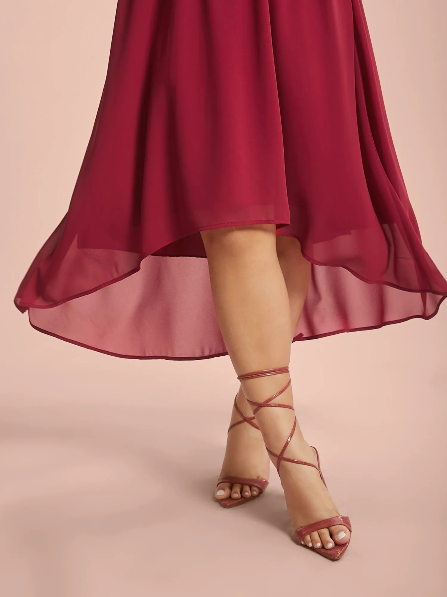 Hi-Low Hem Plain Ruffle Sleeve Dress sold by Bloomchic product image thumbnail 2