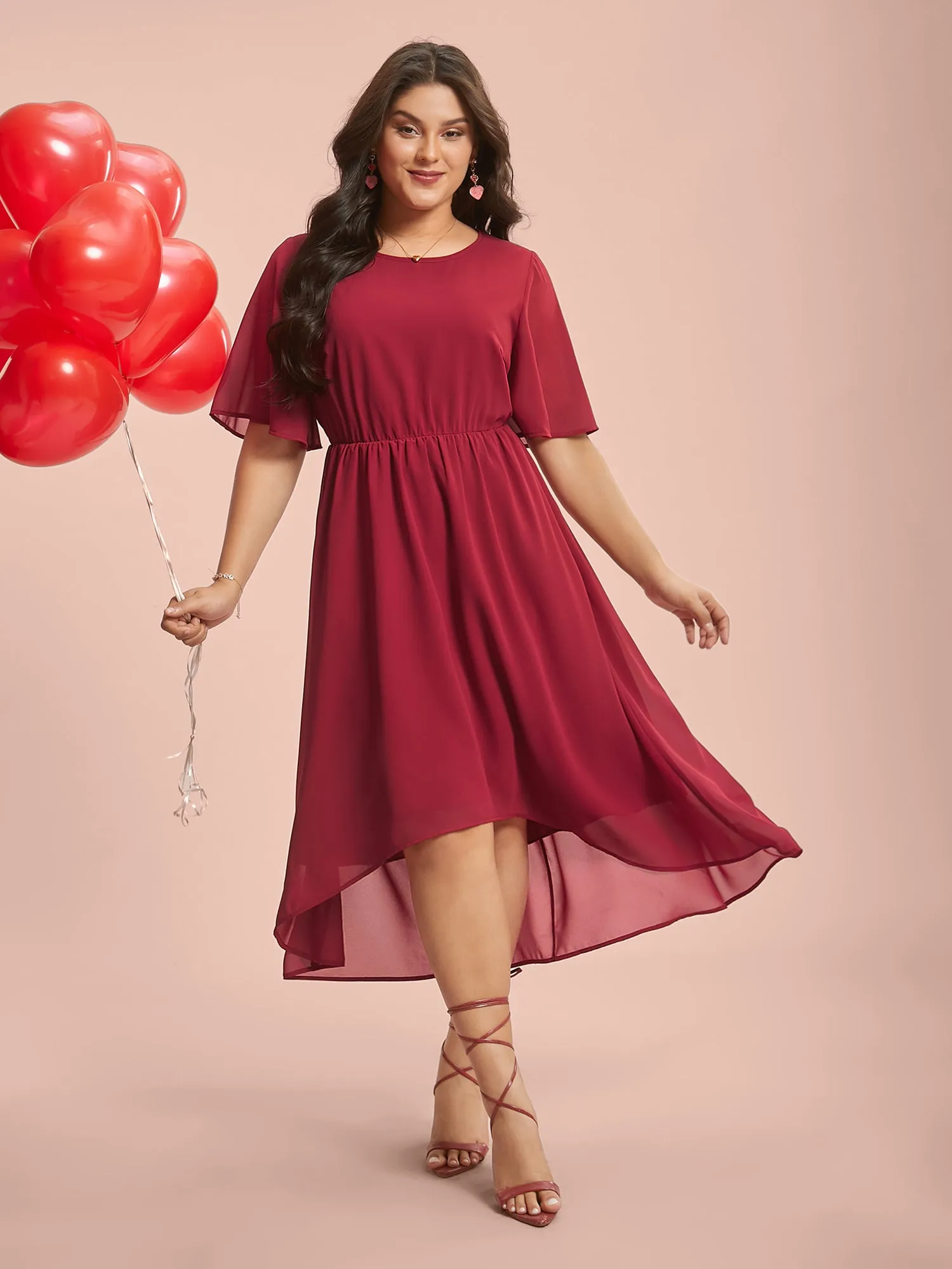 Hi-Low Hem Plain Ruffle Sleeve Dress sold by Bloomchic product image thumbnail 4
