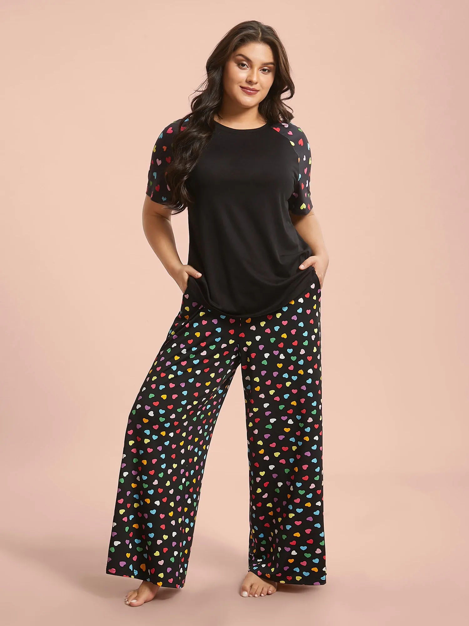 Multi-Color Heart Pattern Drawstring Lounge Bottoms sold by Bloomchic product image thumbnail 2
