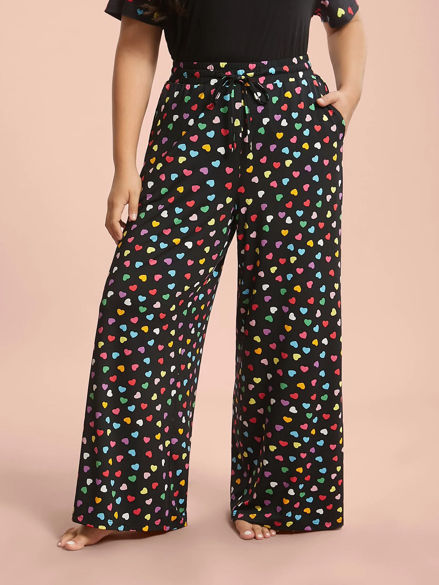 Multi-Color Heart Pattern Drawstring Lounge Bottoms sold by Bloomchic