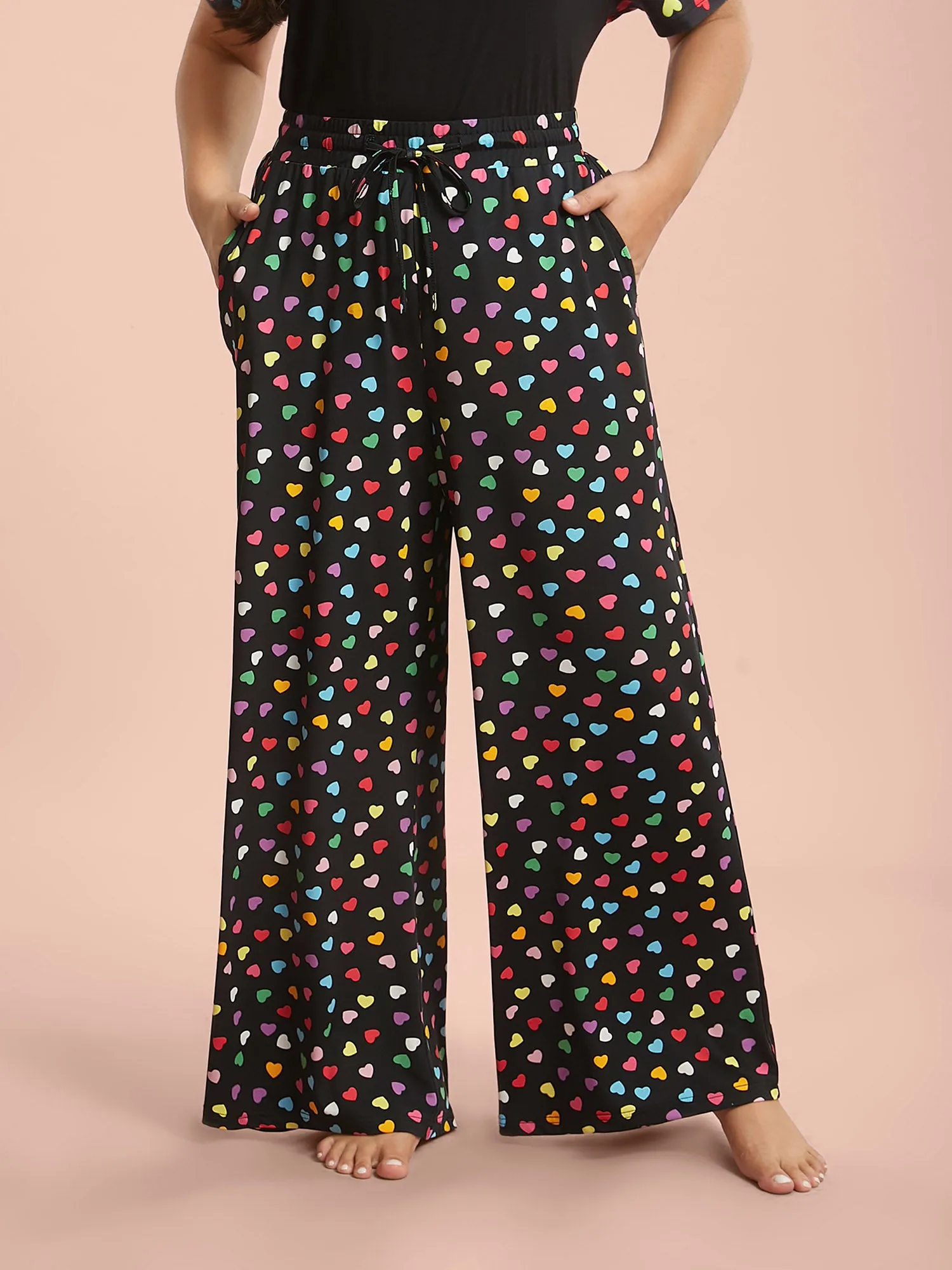 Multi-Color Heart Pattern Drawstring Lounge Bottoms sold by Bloomchic product image thumbnail 4